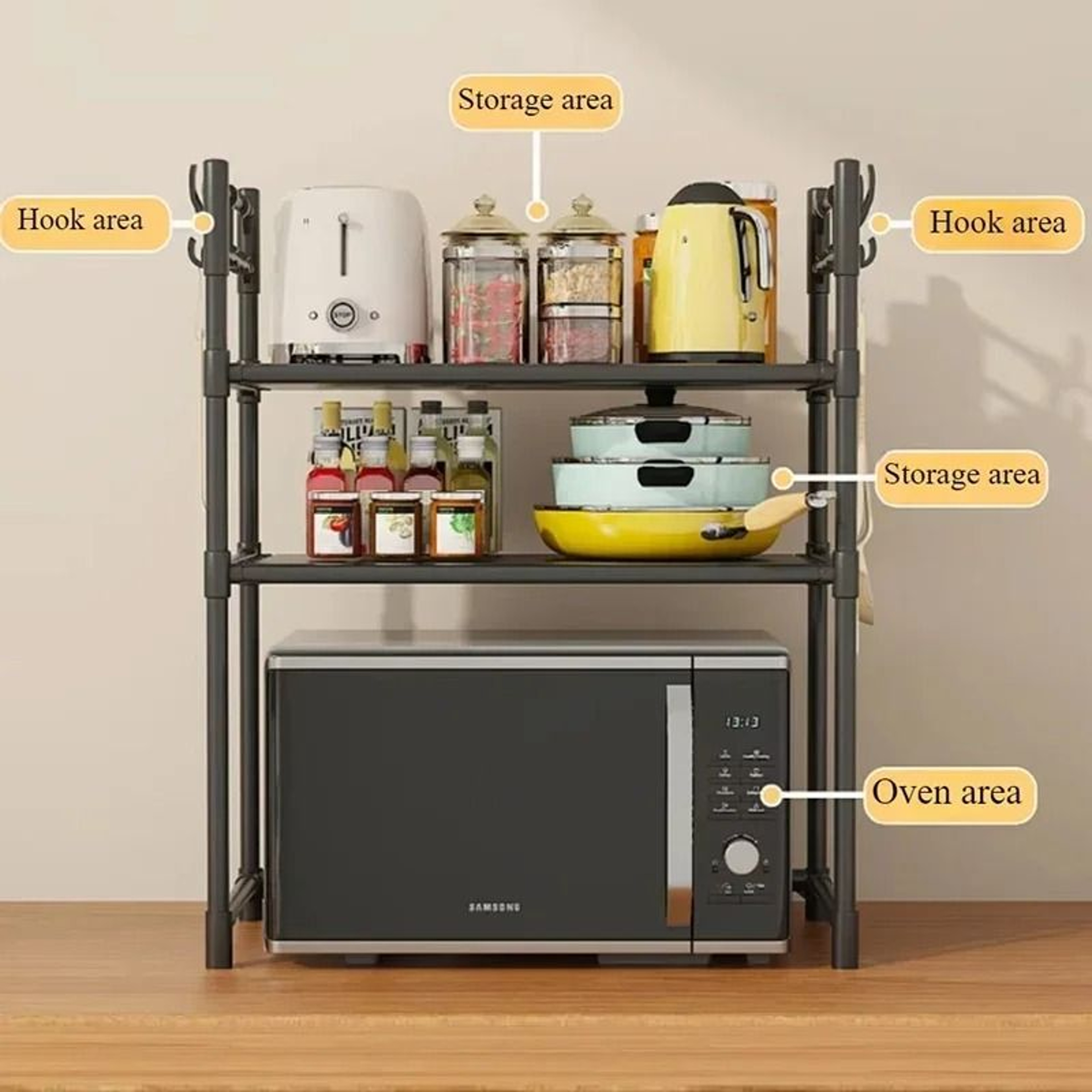 MultiLayer Countertop Microwave Rack  Premium Standing Kitchen Organizer  Seasoning Shelf 2