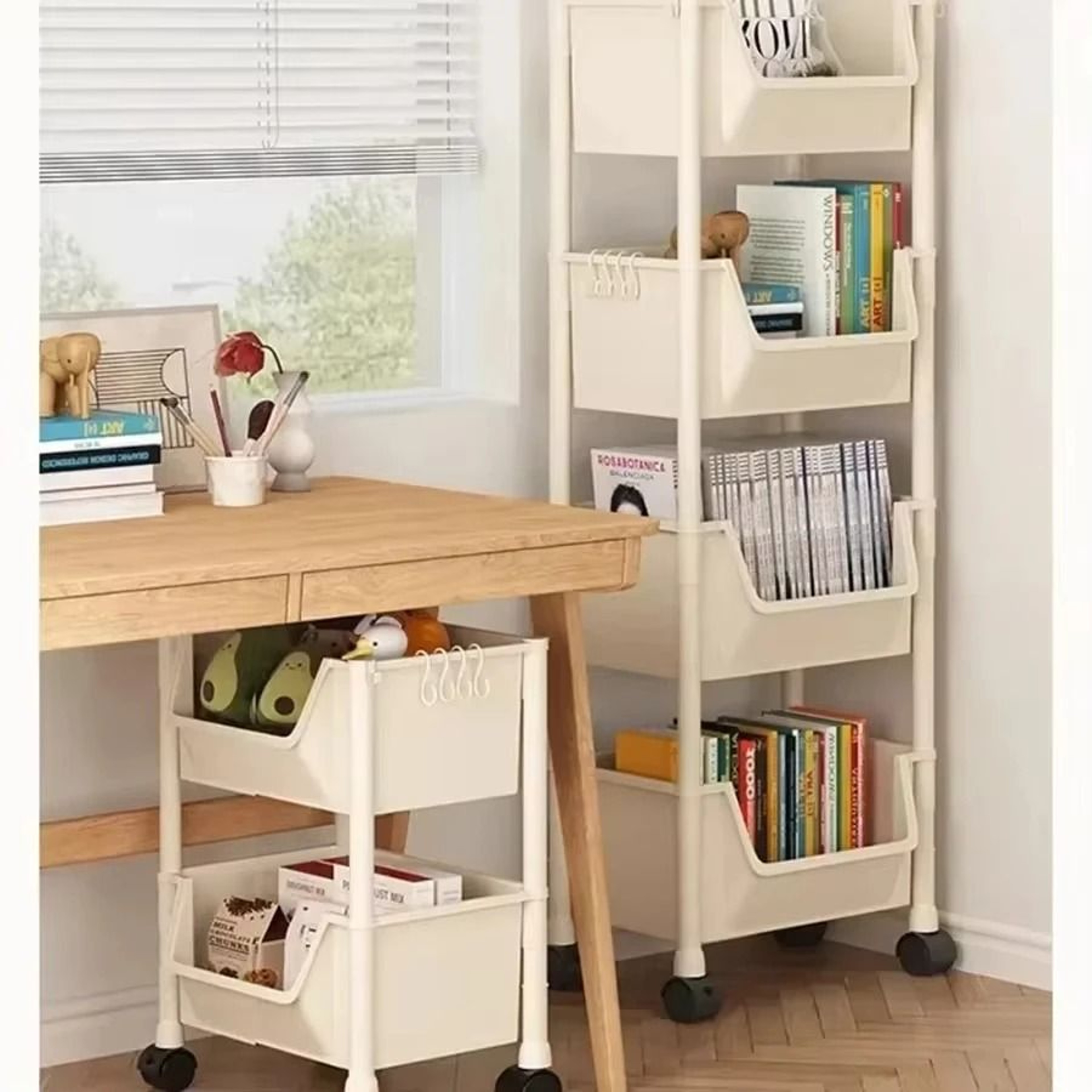 Multifunctional Rolling Storage Cart  Slim Mobile Utility Snack Rack  Organizer Tower 1