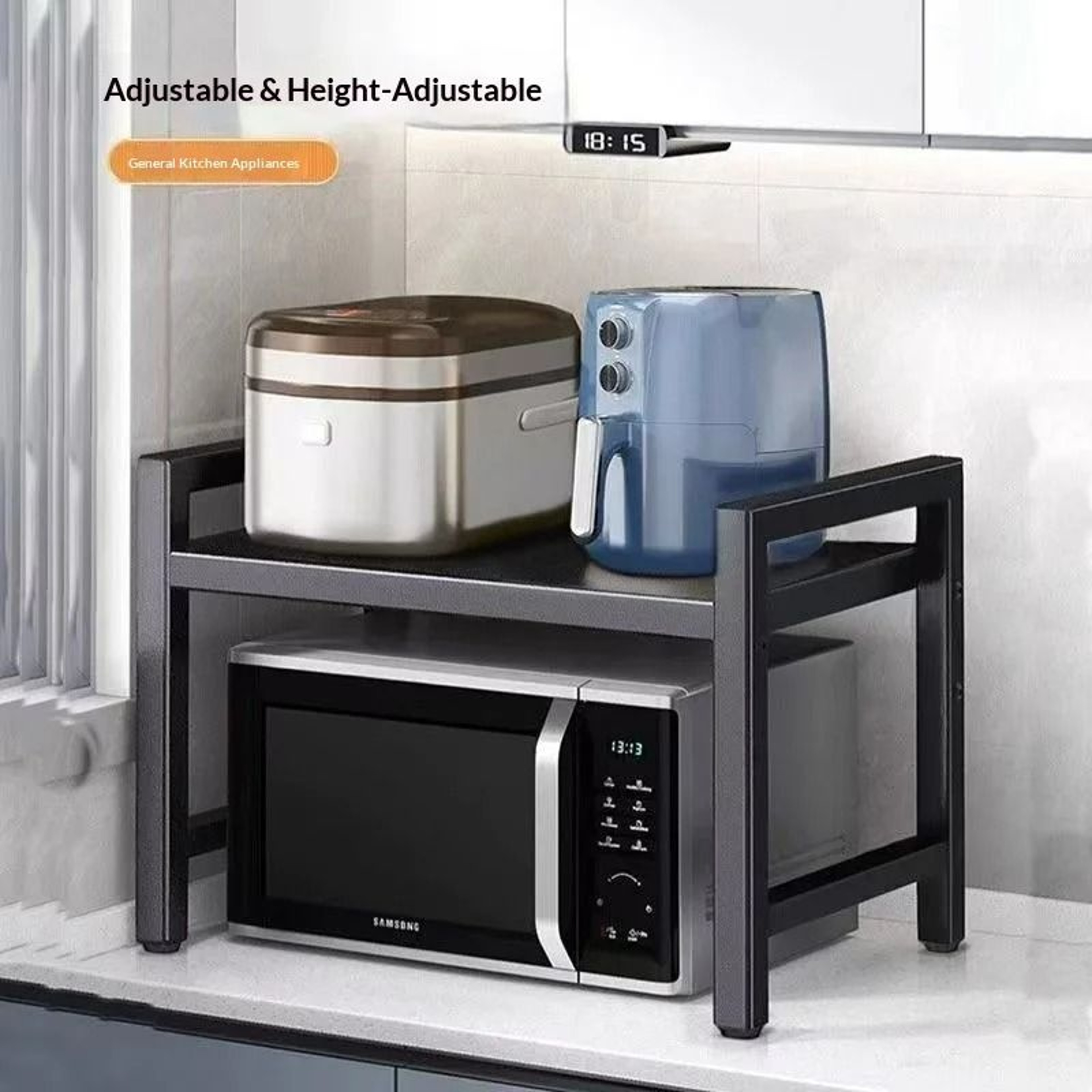 Telescopic Countertop Microwave Storage Rack  Expandable MultiFunctional Kitchen Desktop Organizer  4