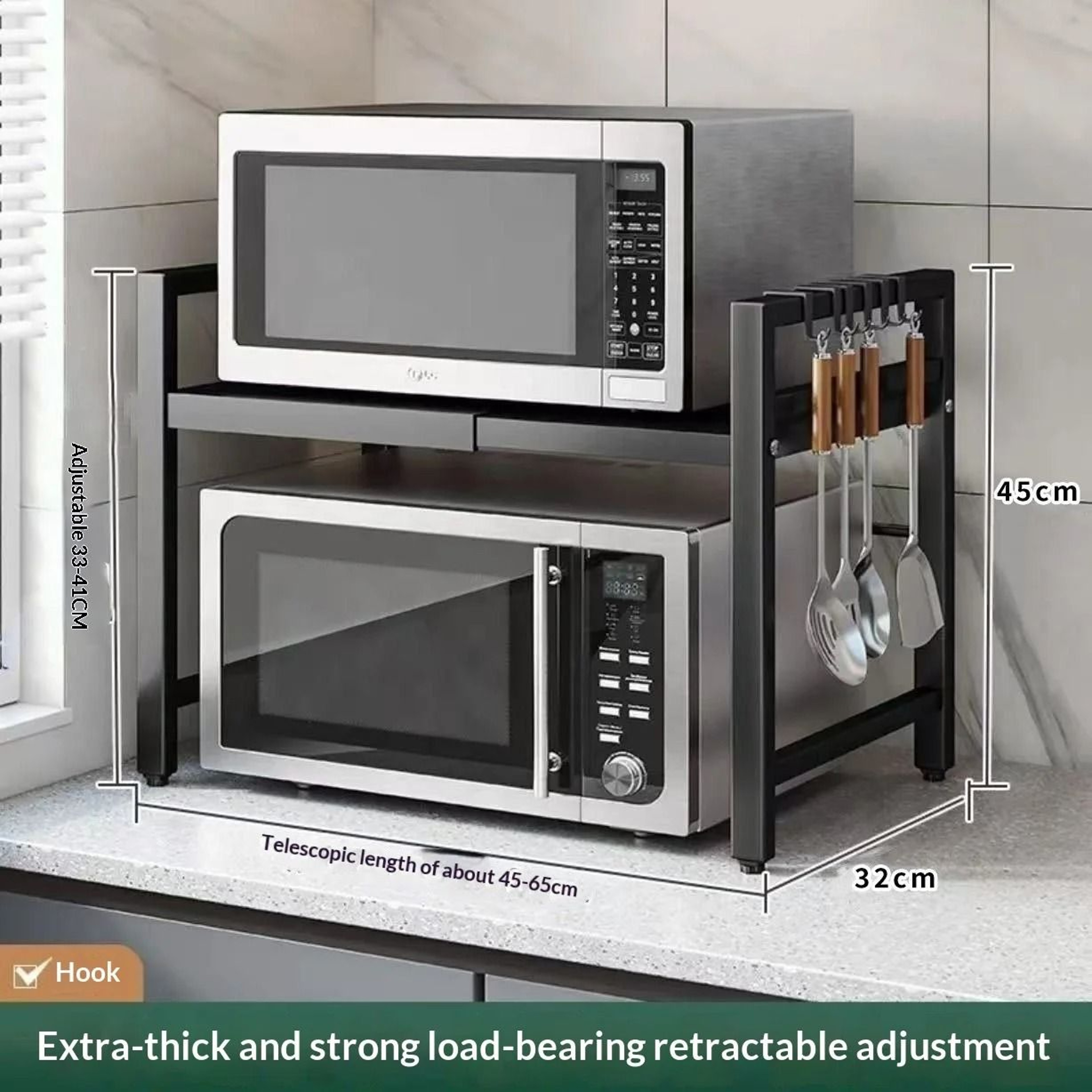 Telescopic Countertop Microwave Storage Rack  Expandable MultiFunctional Kitchen Desktop Organizer  6