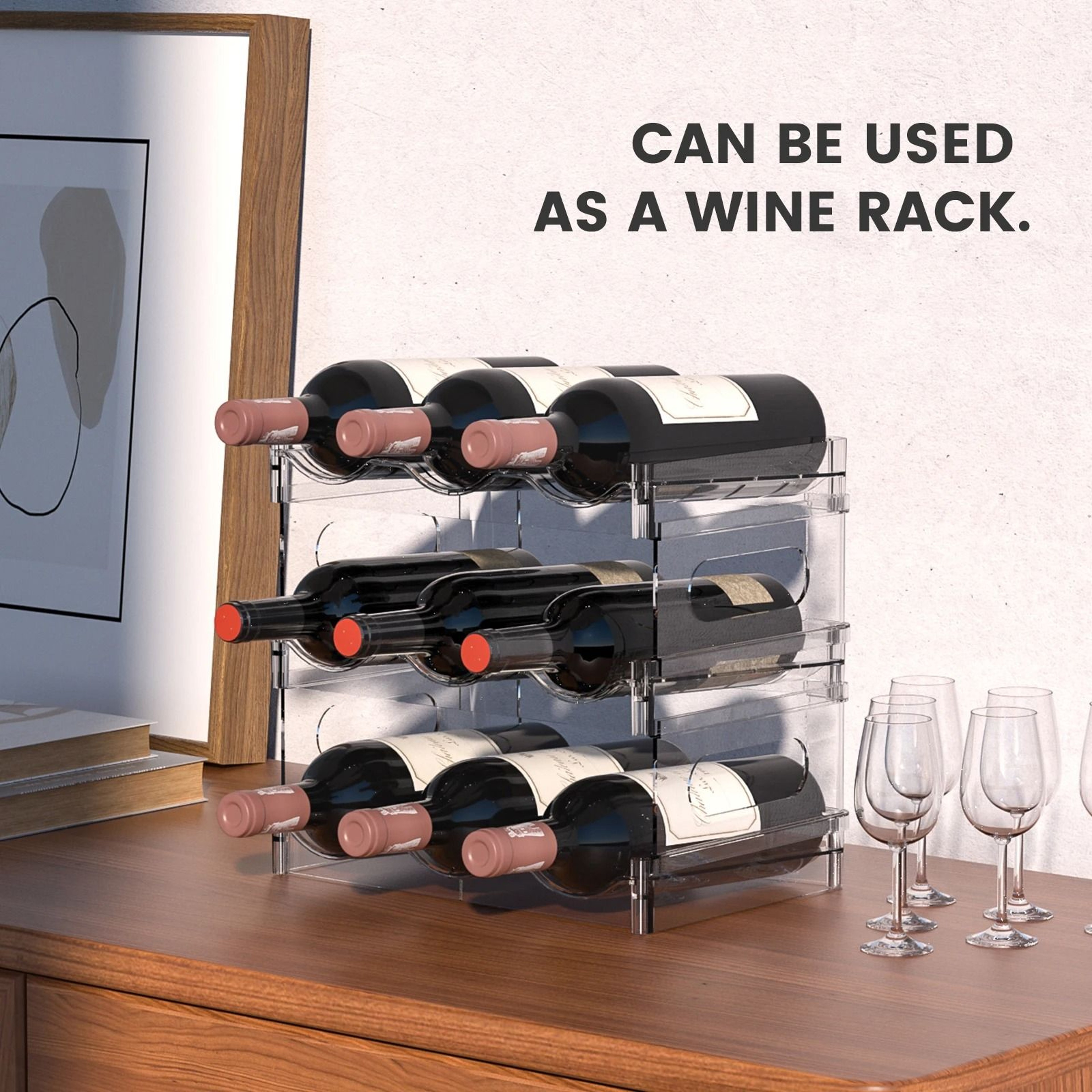 Stackable Water Bottle  Wine Storage Rack  Premium MultiTier Transparent Countertop Organizer 4