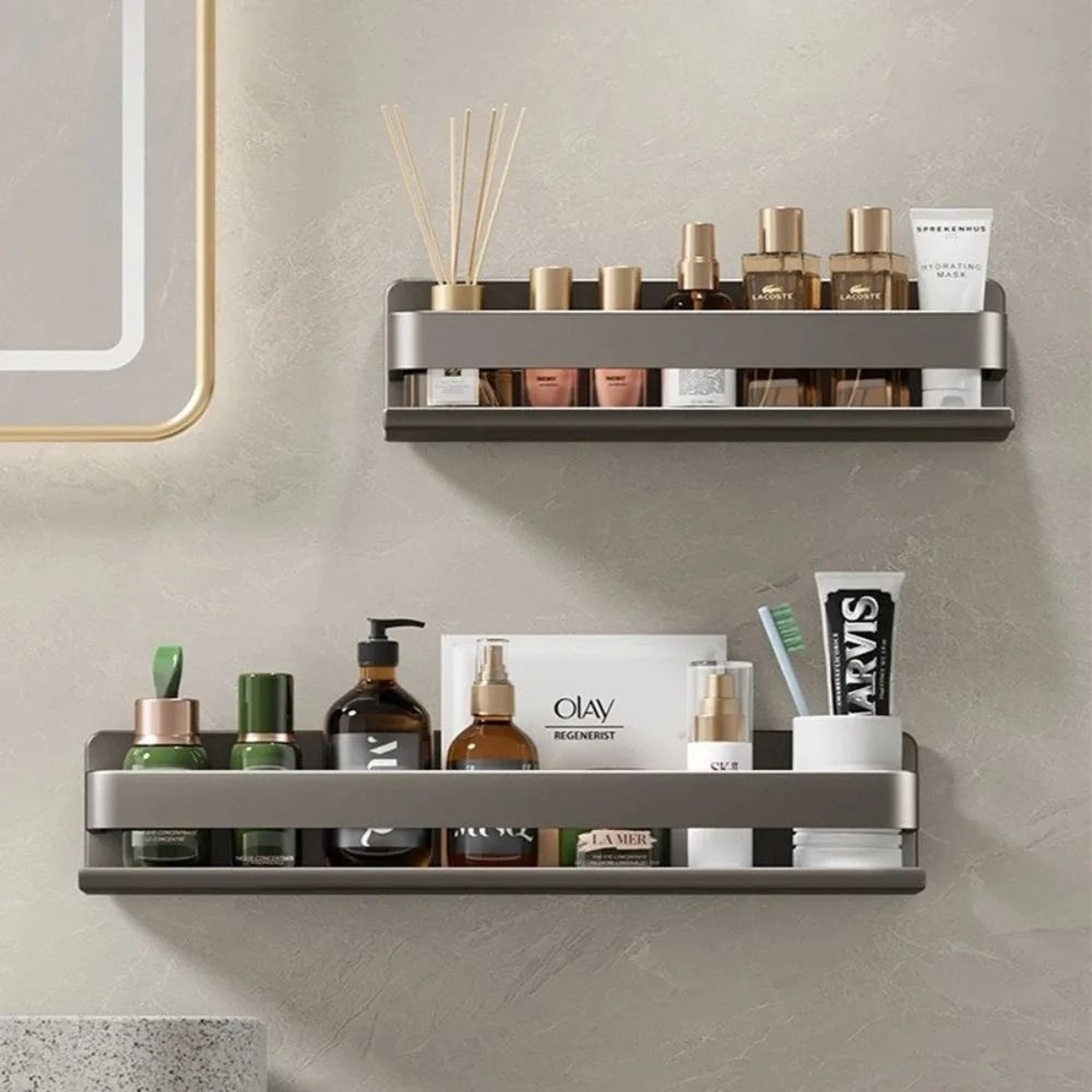 WallMounted MultiFunctional Bathroom  Kitchen Storage Shelf 2