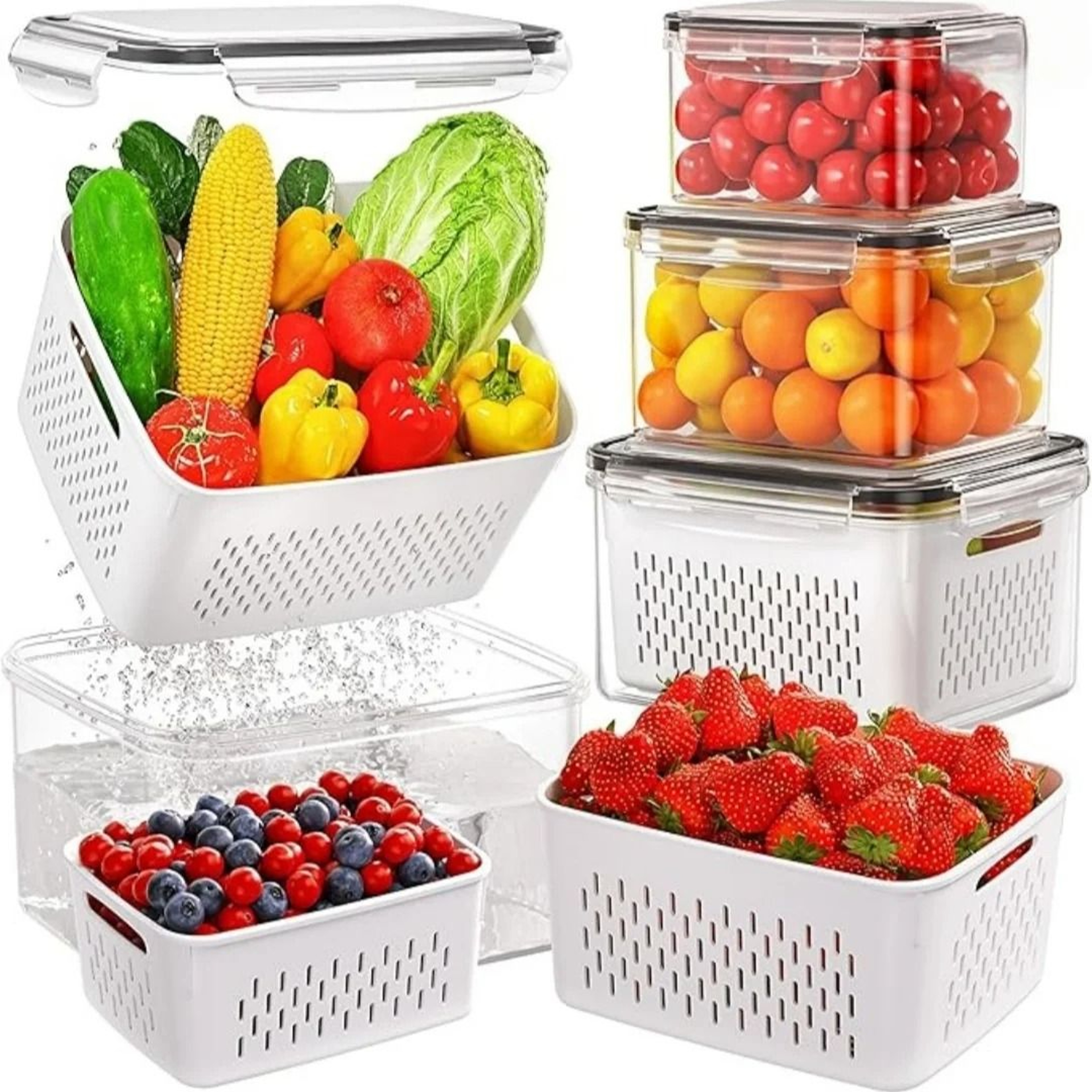 9Piece Fruit Storage Containers For Fridge With Removable Colander Set 1