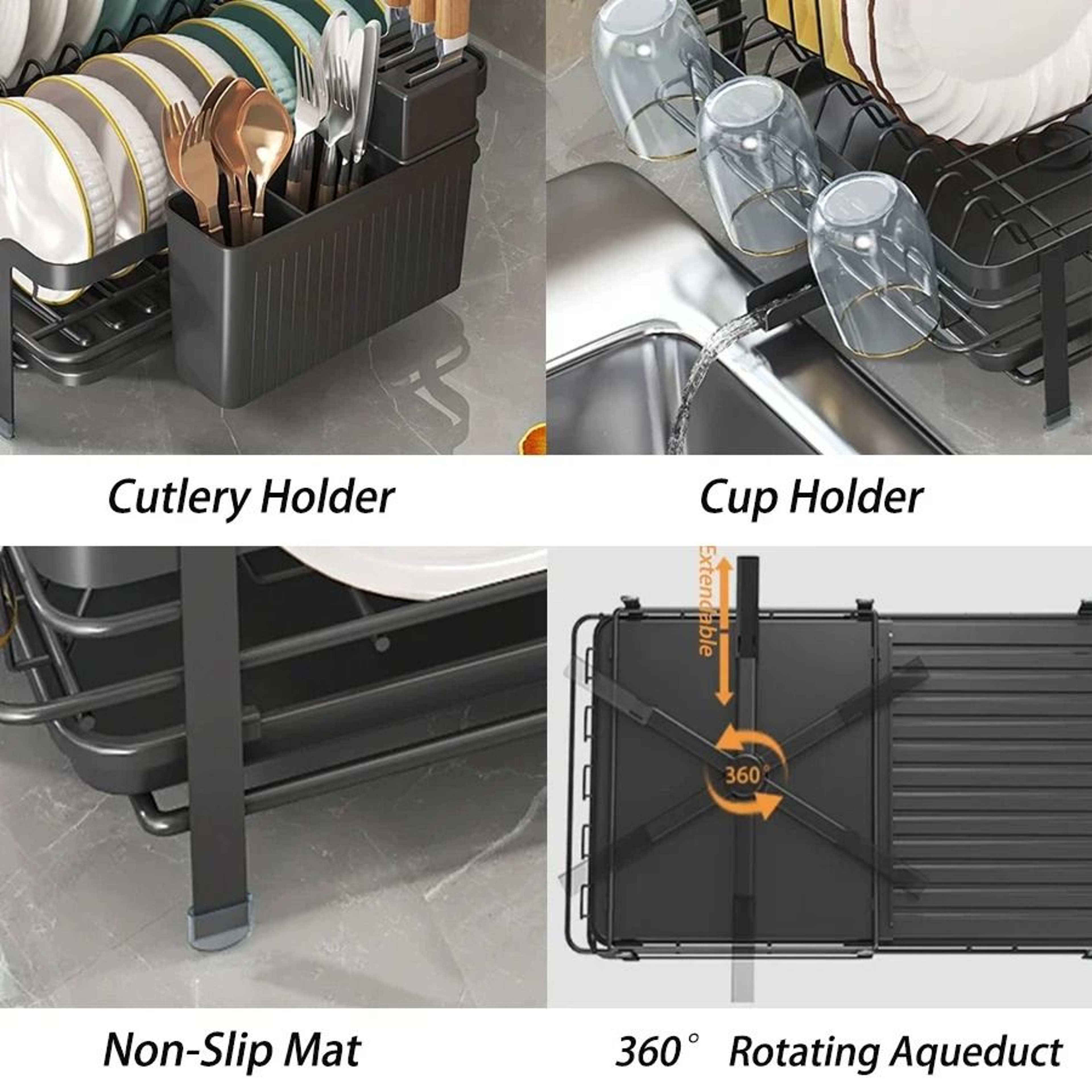 URluna Expandable HeavyDuty Dish Drainer Rack With Smart Drainboard 4