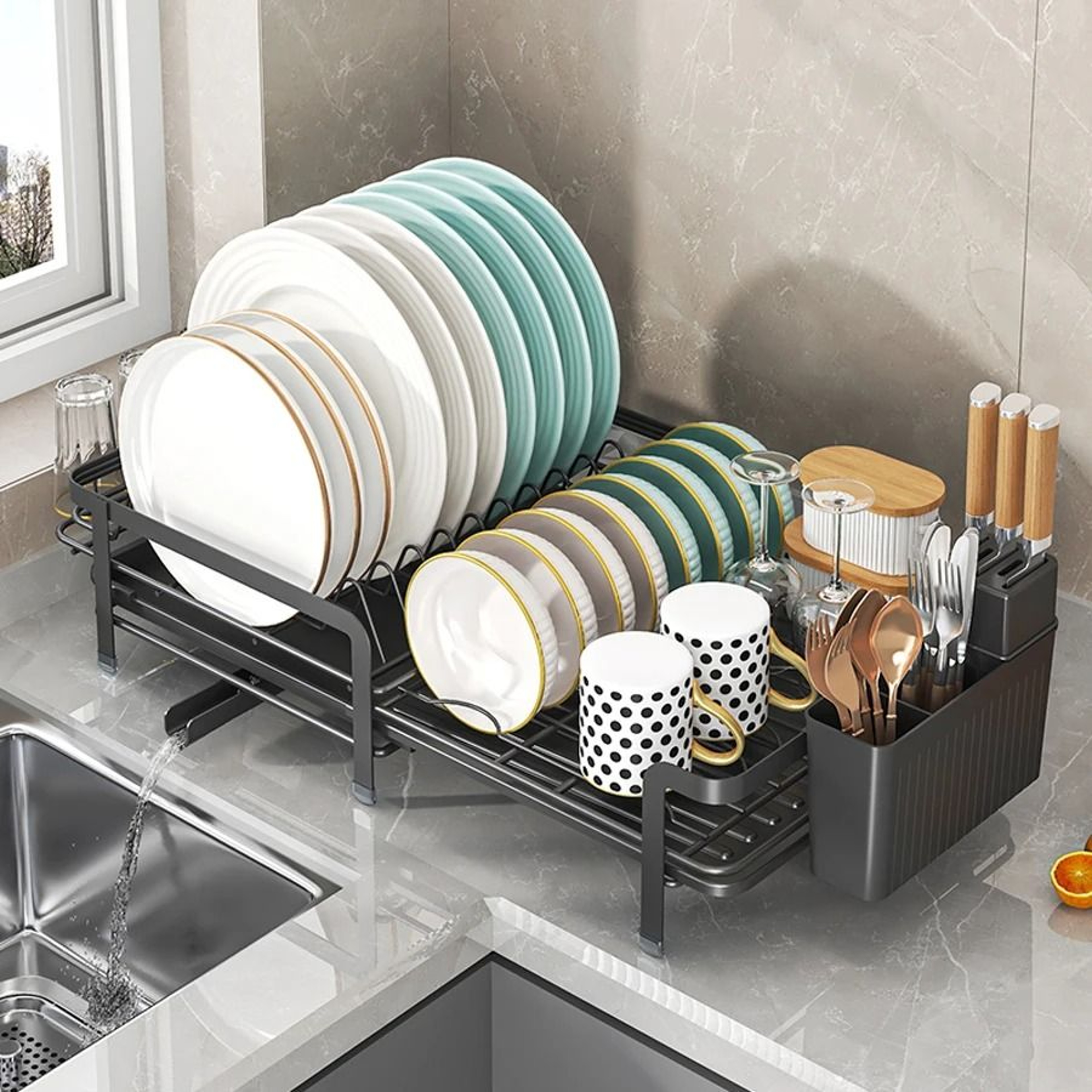 URluna Expandable HeavyDuty Dish Drainer Rack With Smart Drainboard 6