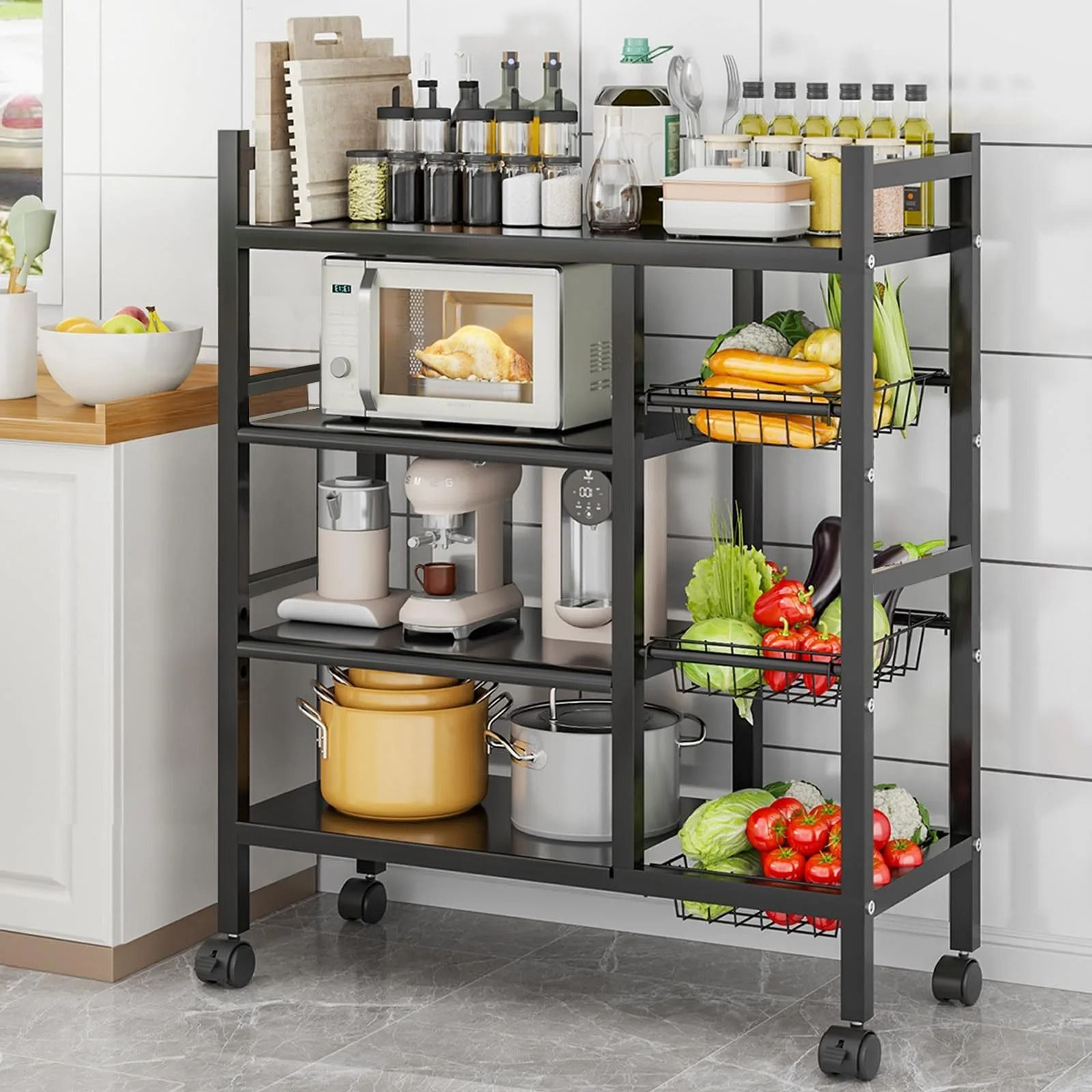 4Tier MultiFunctional Removable Black Metal Fruit  Vegetable Storage Rack 0