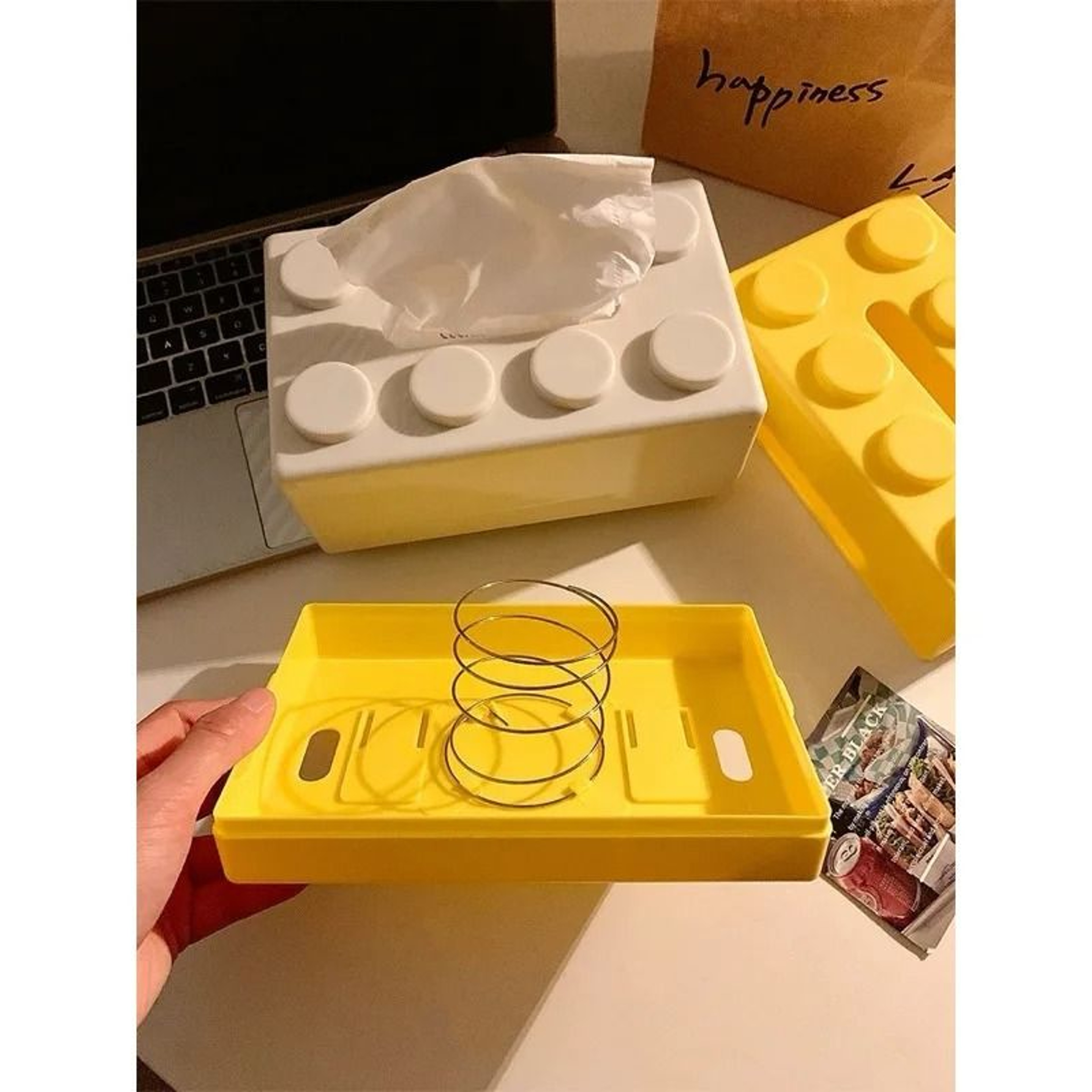 Creative Cartoon Building Block Tissue Box  Playful Desktop Napkin Organizer 4