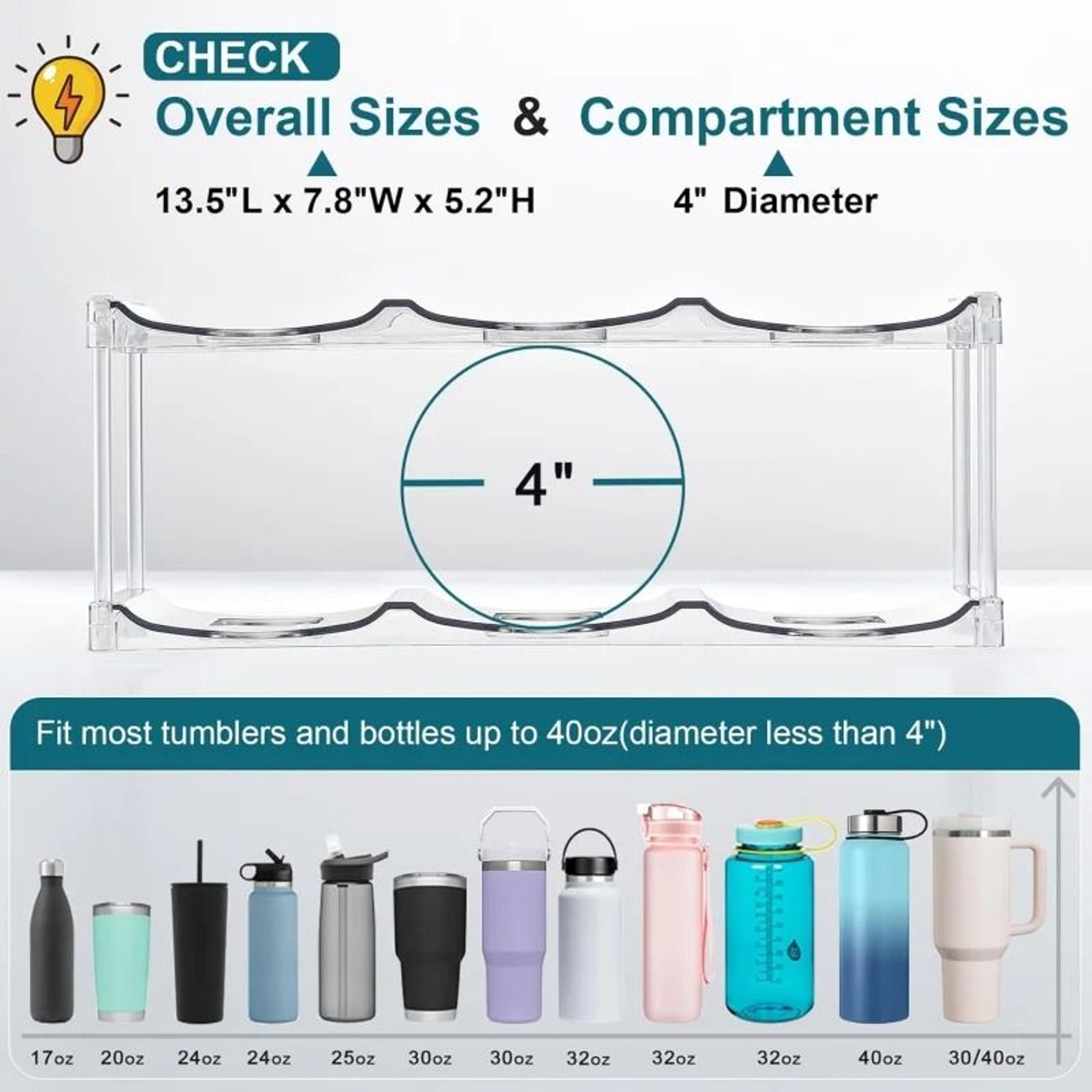 Stackable Large Capacity Water Bottle Storage Rack  Large Diameter Insulated Cup Holder 4