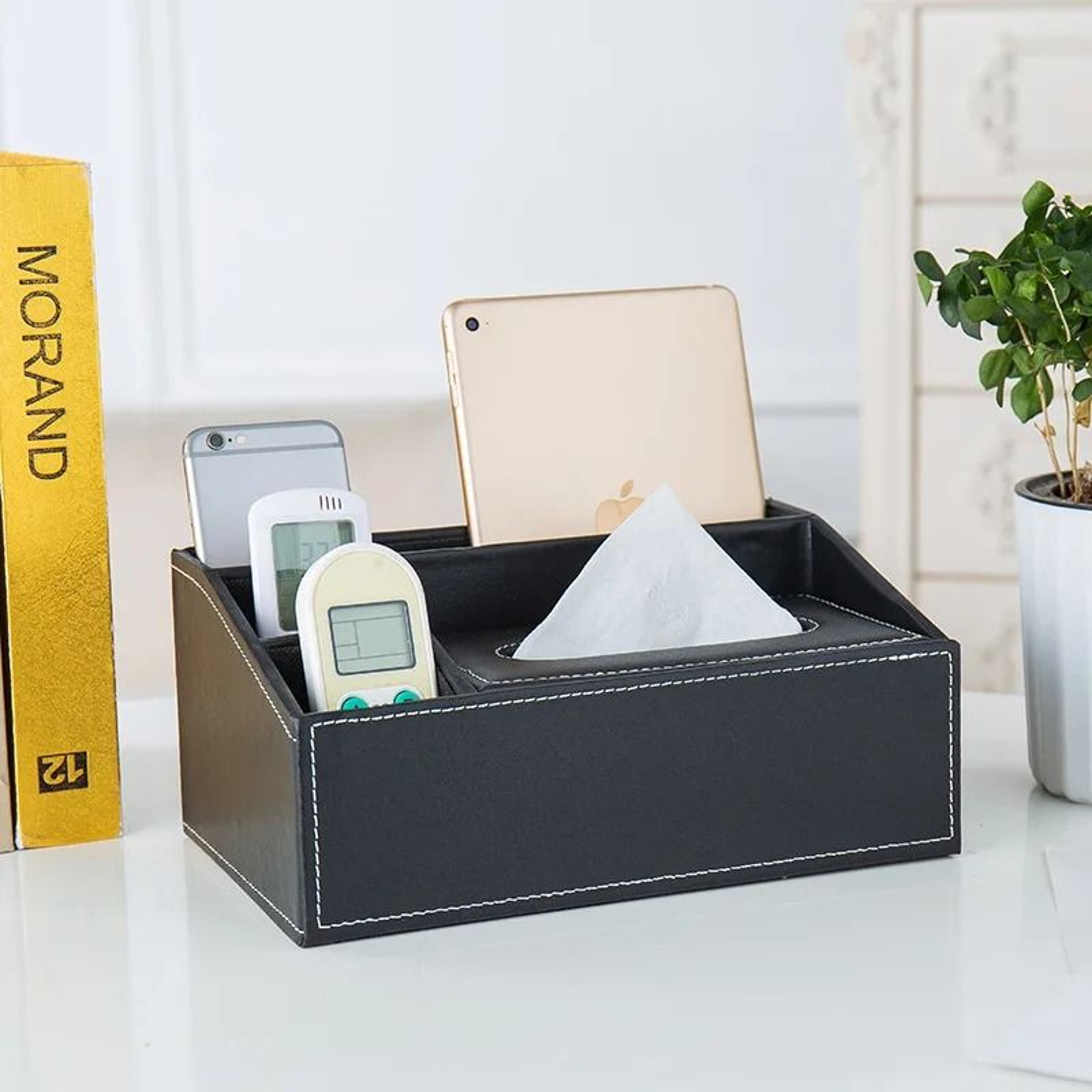 Multifunctional Tissue Box With Stationery Remote Control Organizer 6