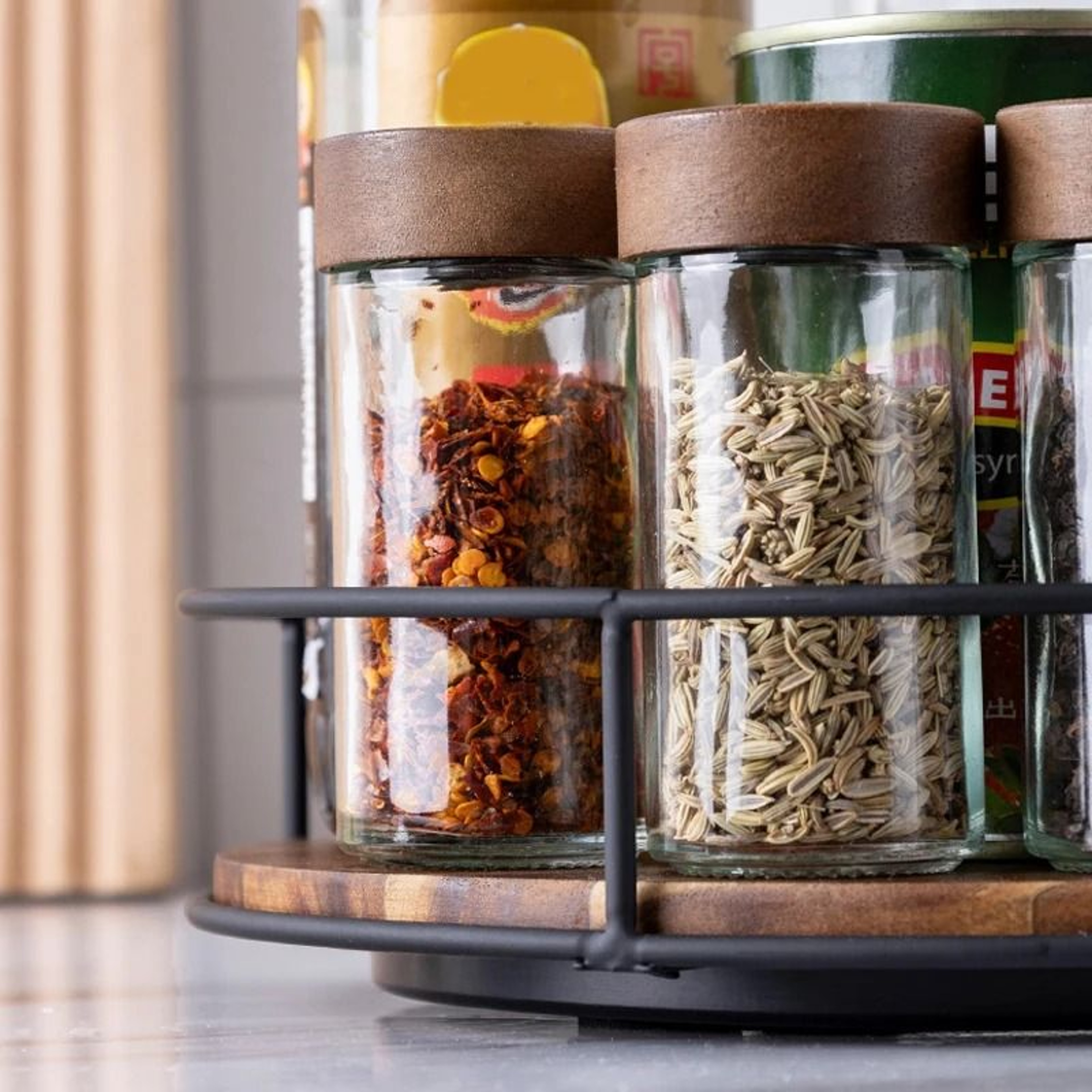 Kitchen 360Degree Rotating Storage Rack  Lazy Susan Wooden Tray Organizer 4
