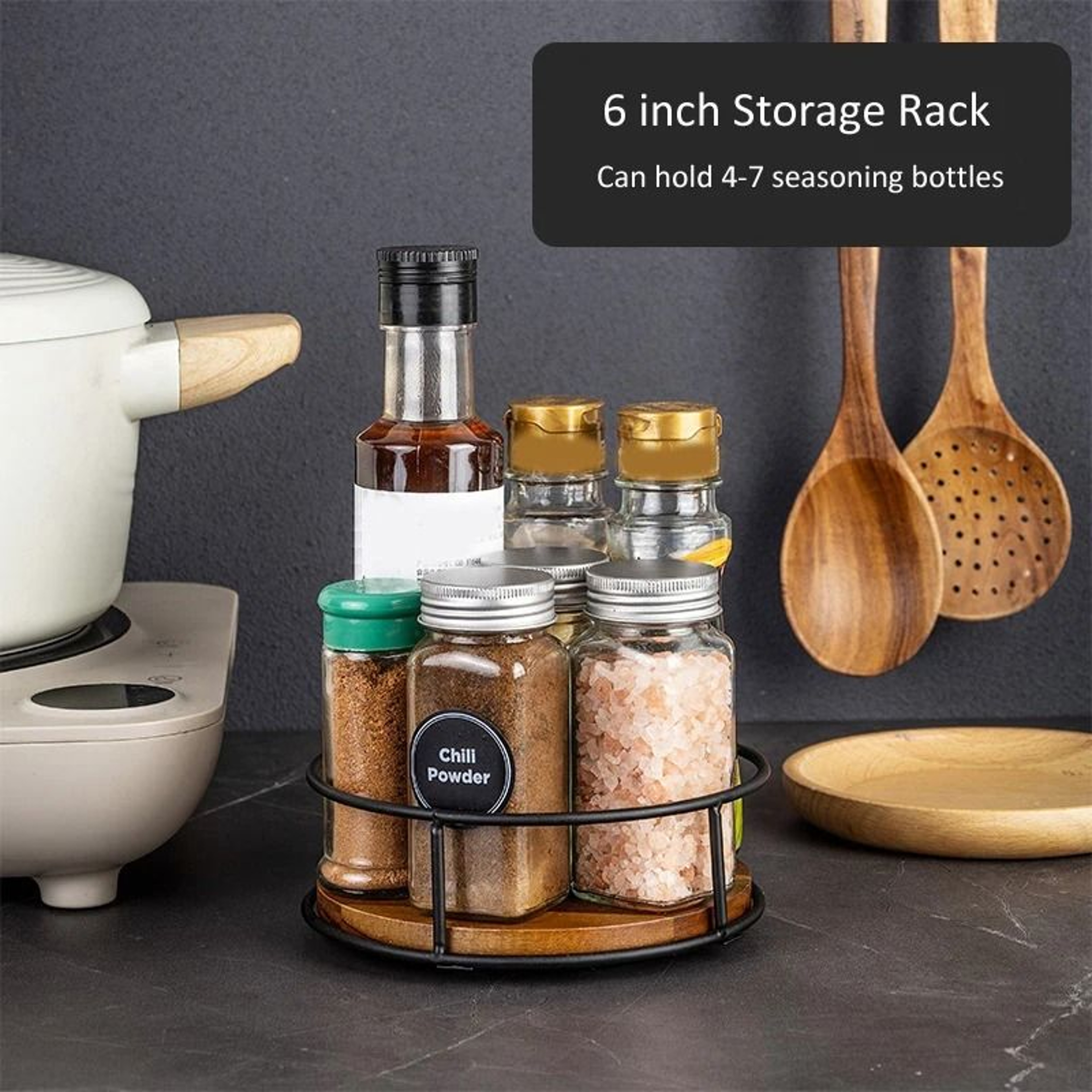 Kitchen 360Degree Rotating Storage Rack  Lazy Susan Wooden Tray Organizer 6