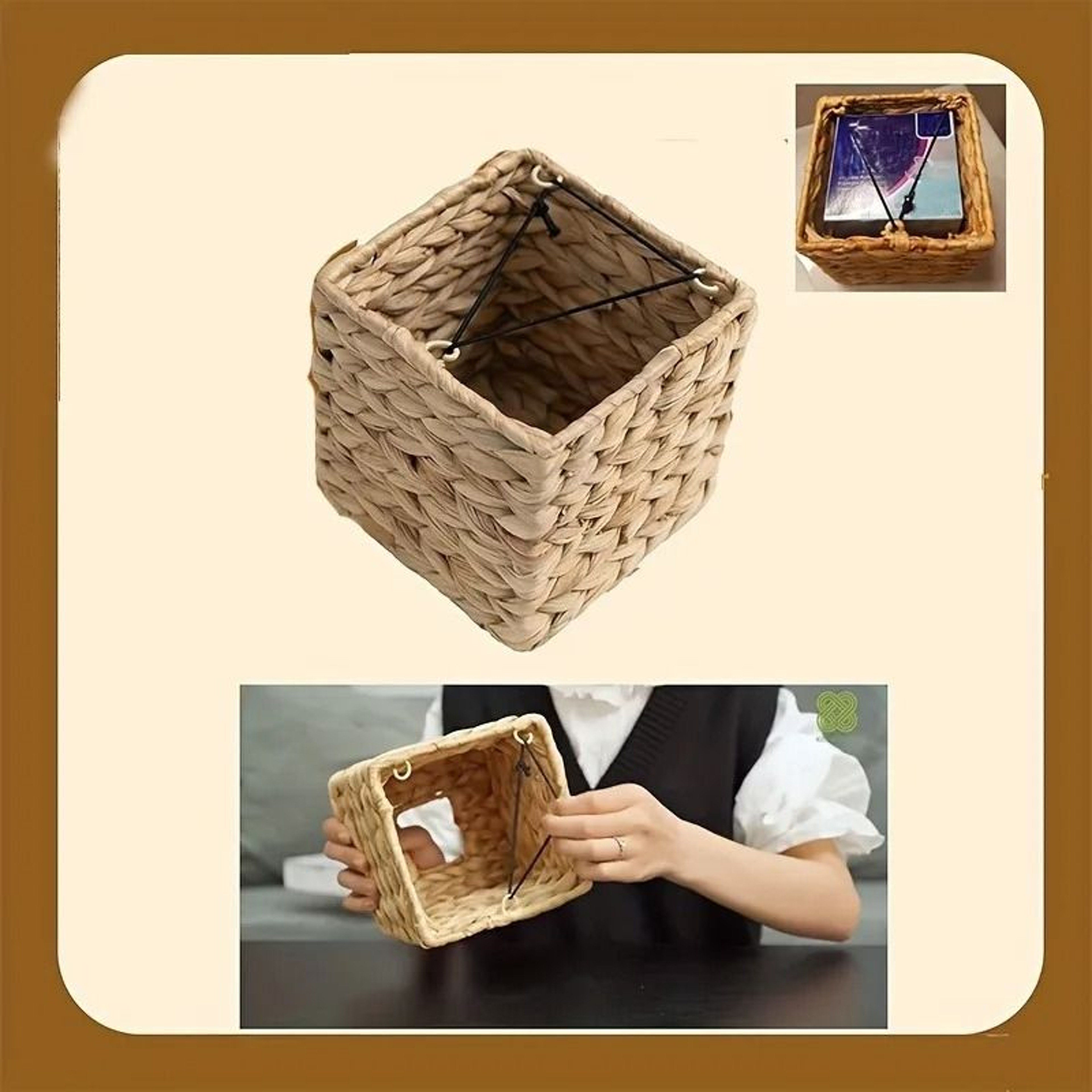 1pc Woven Tissue Box Stand  Square Decorative Tissue Cube Box Holder 3