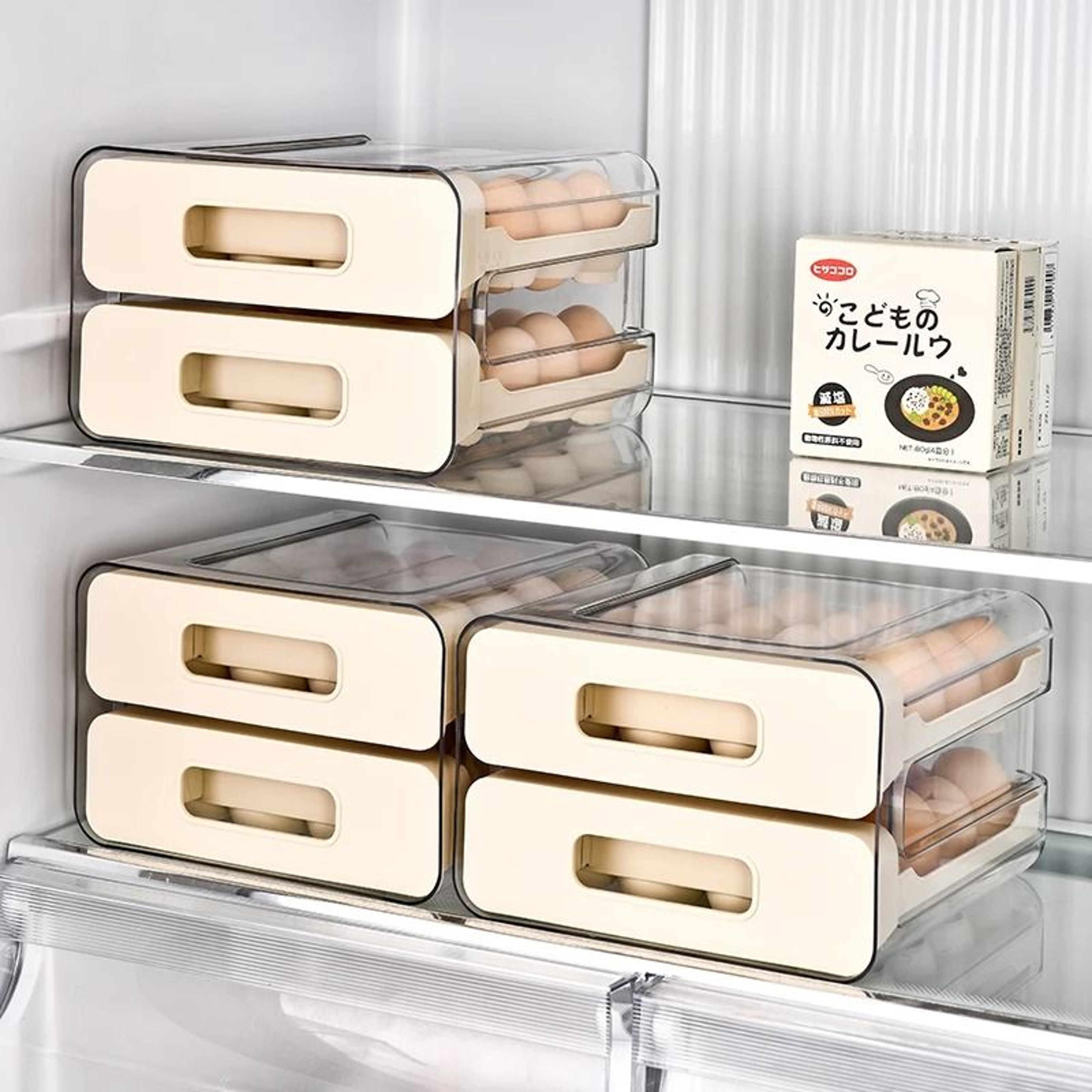 2Drawer Stackable Egg Tray  SlideOut Refrigerator Storage Box 5