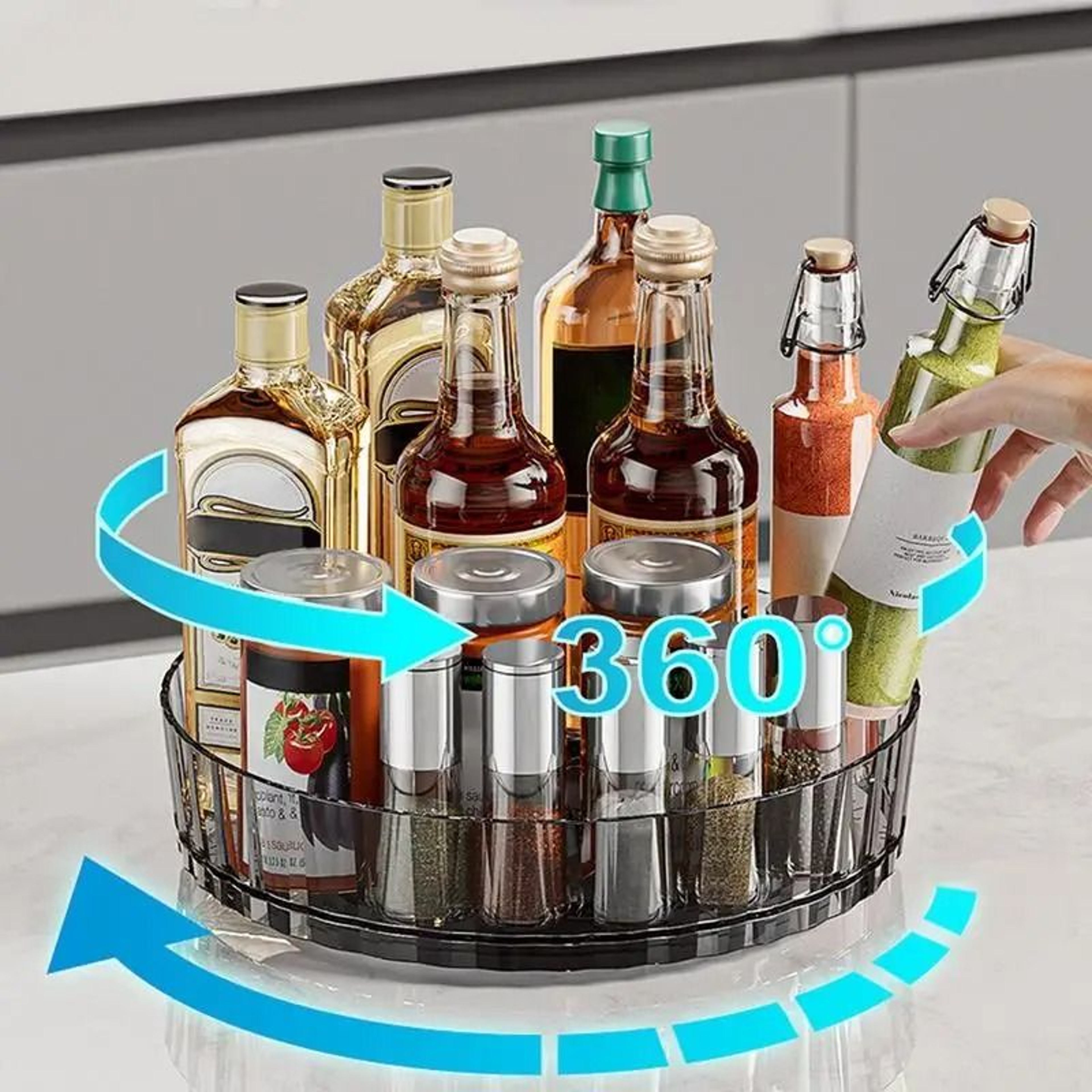 360Degree Rotating Fridge Organizer Tray  Round Cabinet Condiment Storage Rack 2