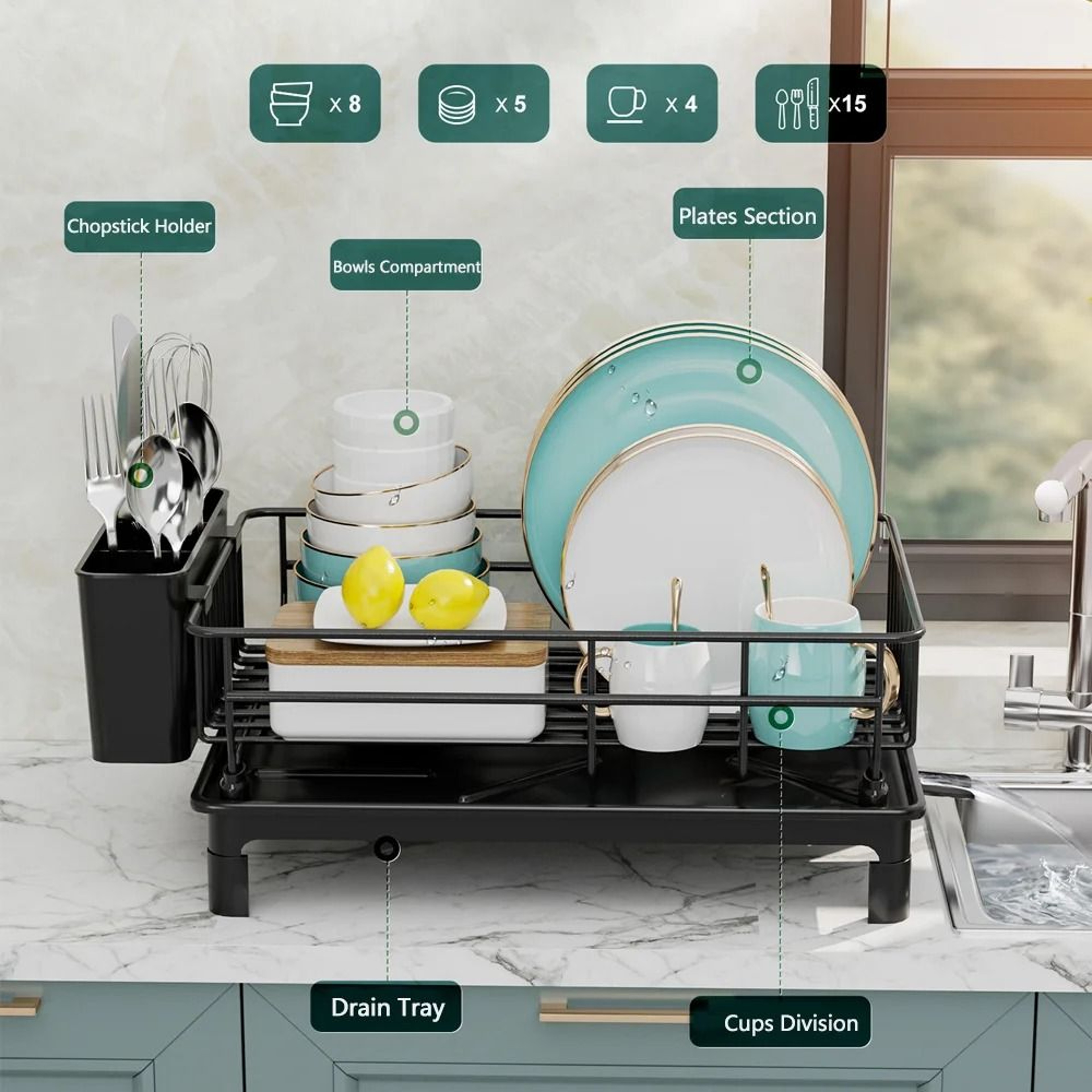 MultiFunctional Countertop Dish Rack  Stackable Cabinet Utensil Drainer 3