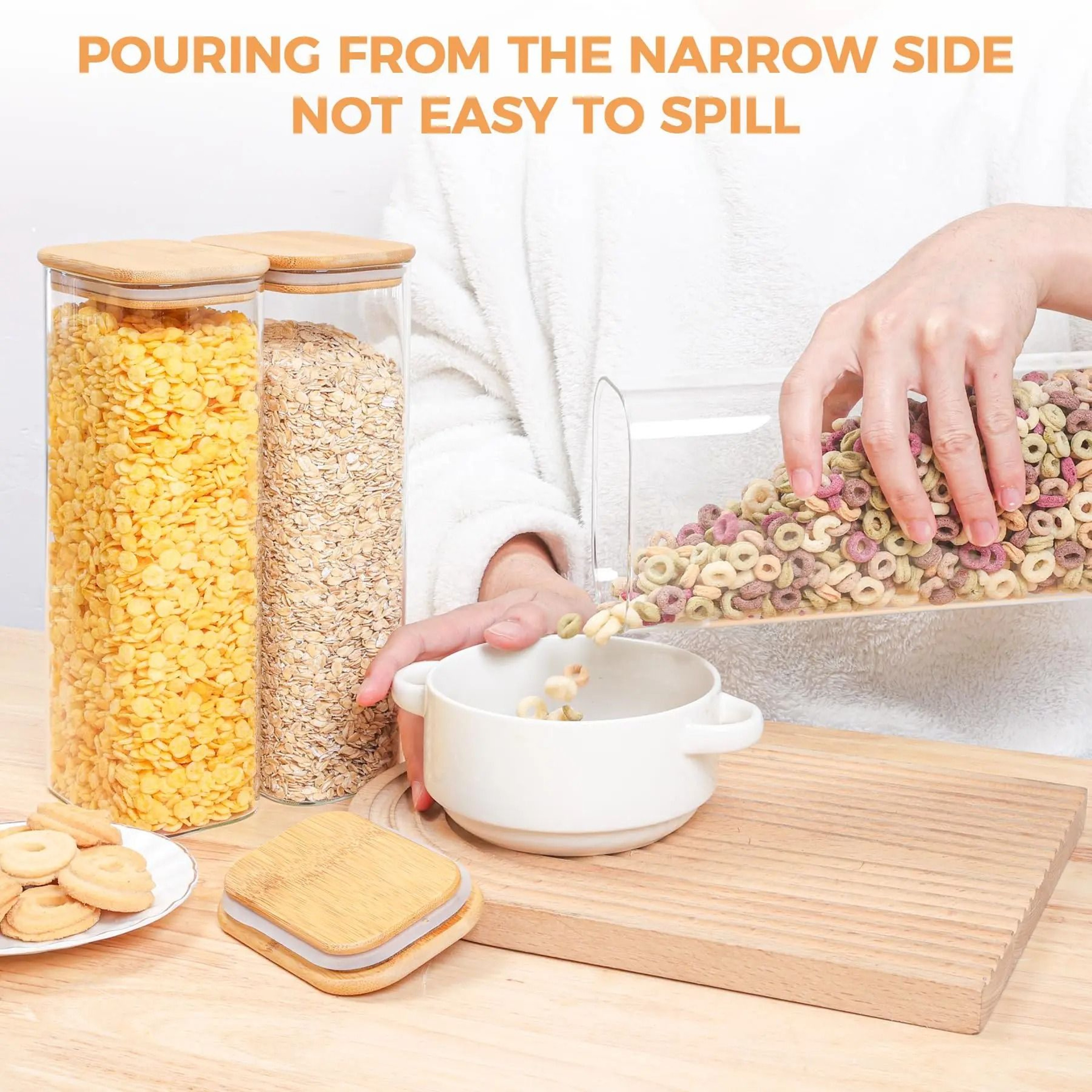 Premium Rectangular Clear Glass Storage Jars With Airtight EcoFriendly Bamboo Lids 1