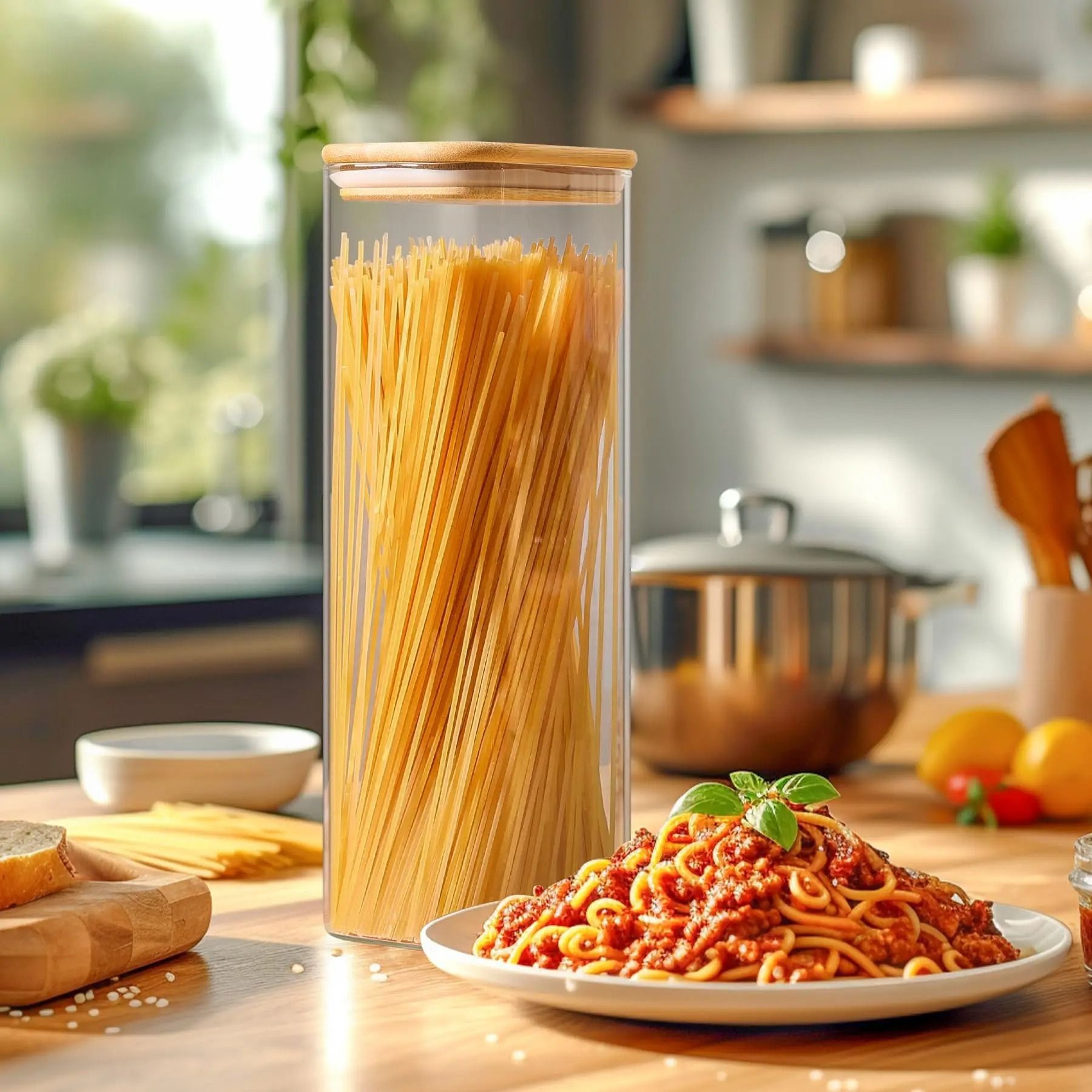 Premium Rectangular Clear Glass Storage Jars With Airtight EcoFriendly Bamboo Lids 3