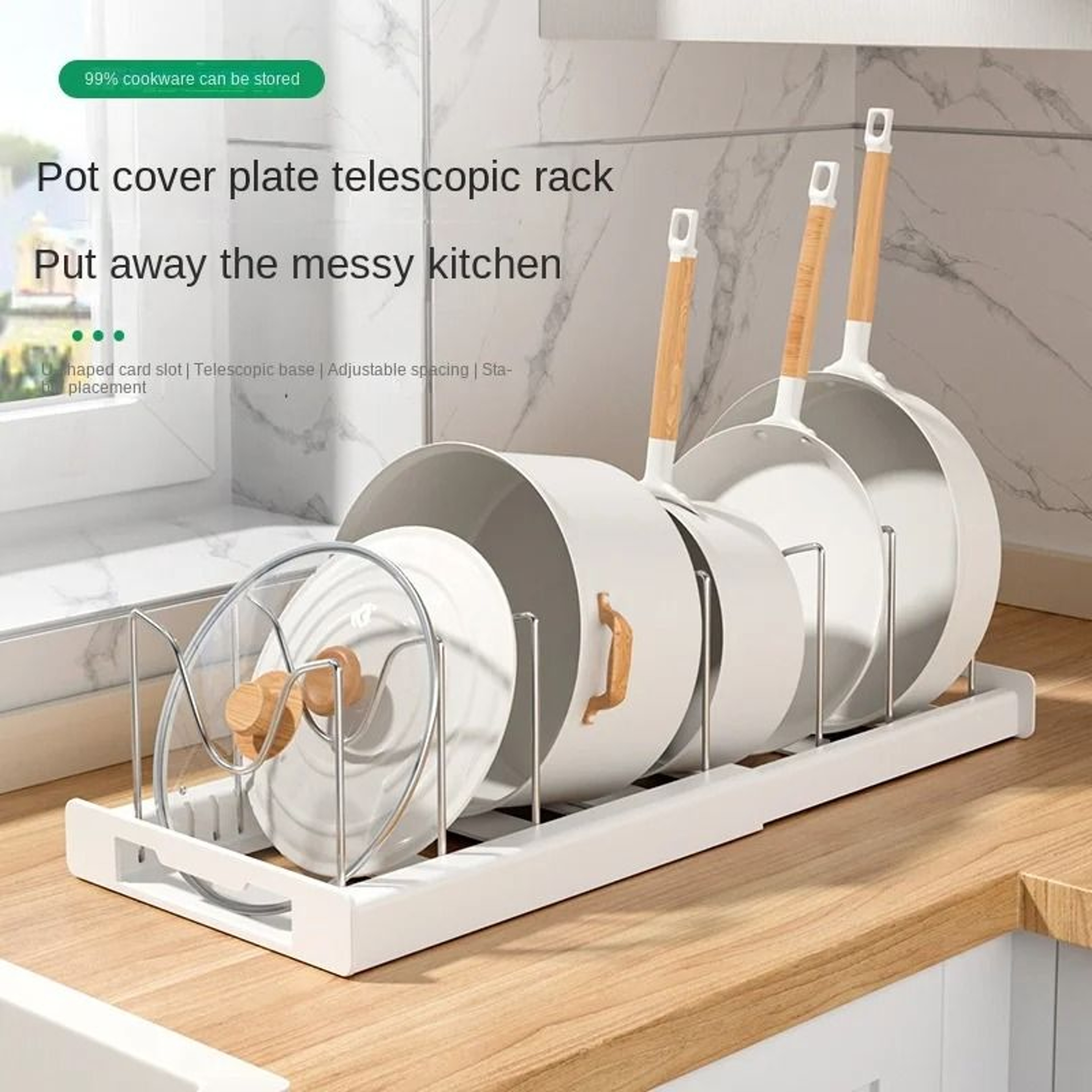 Expandable Kitchen Pot And Pan Storage Rack  Adjustable Organizer Lid Holder 5