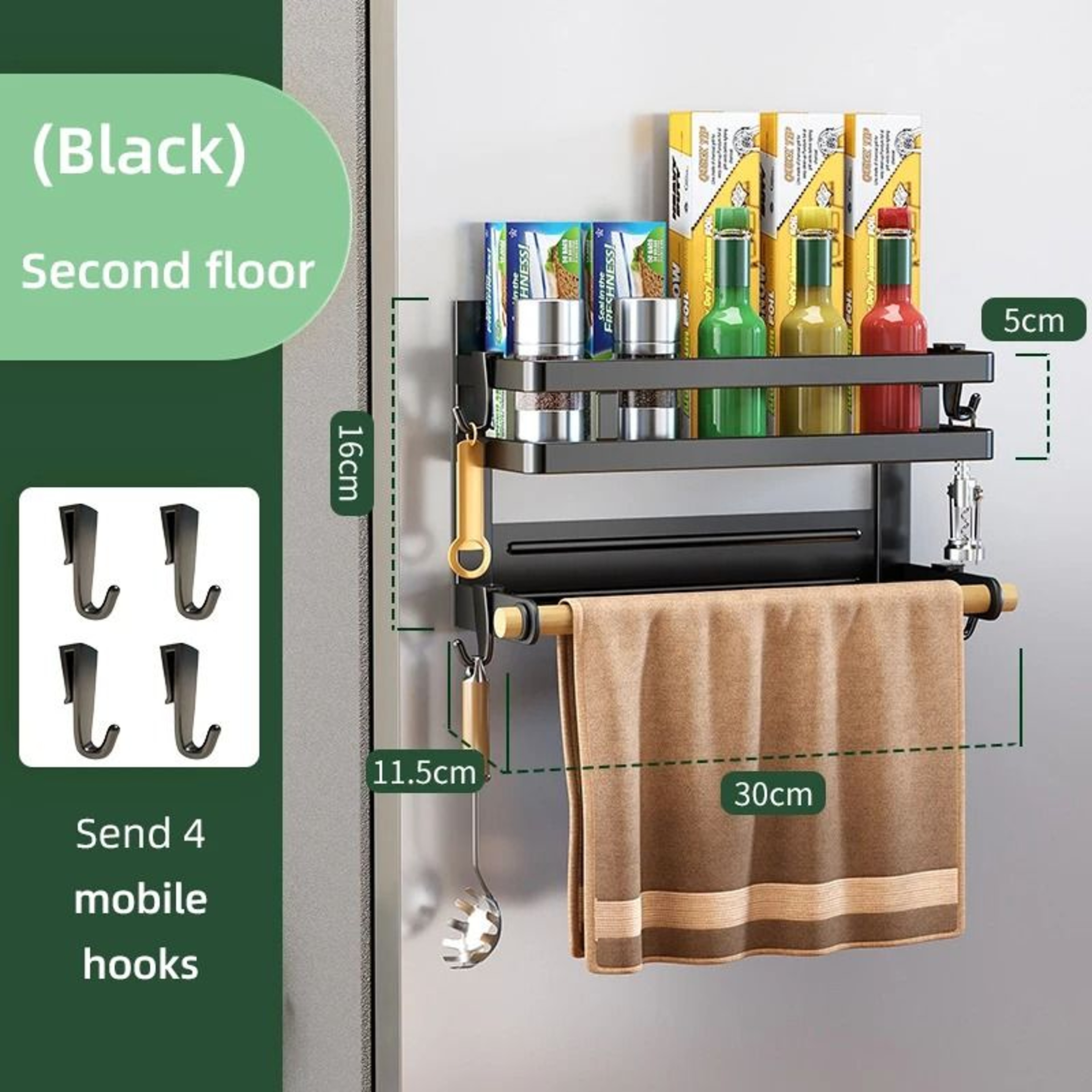 Magnetic Refrigerator SideMount Organizer  MultiLayer Kitchen Storage Shelf  Towel Holder 8