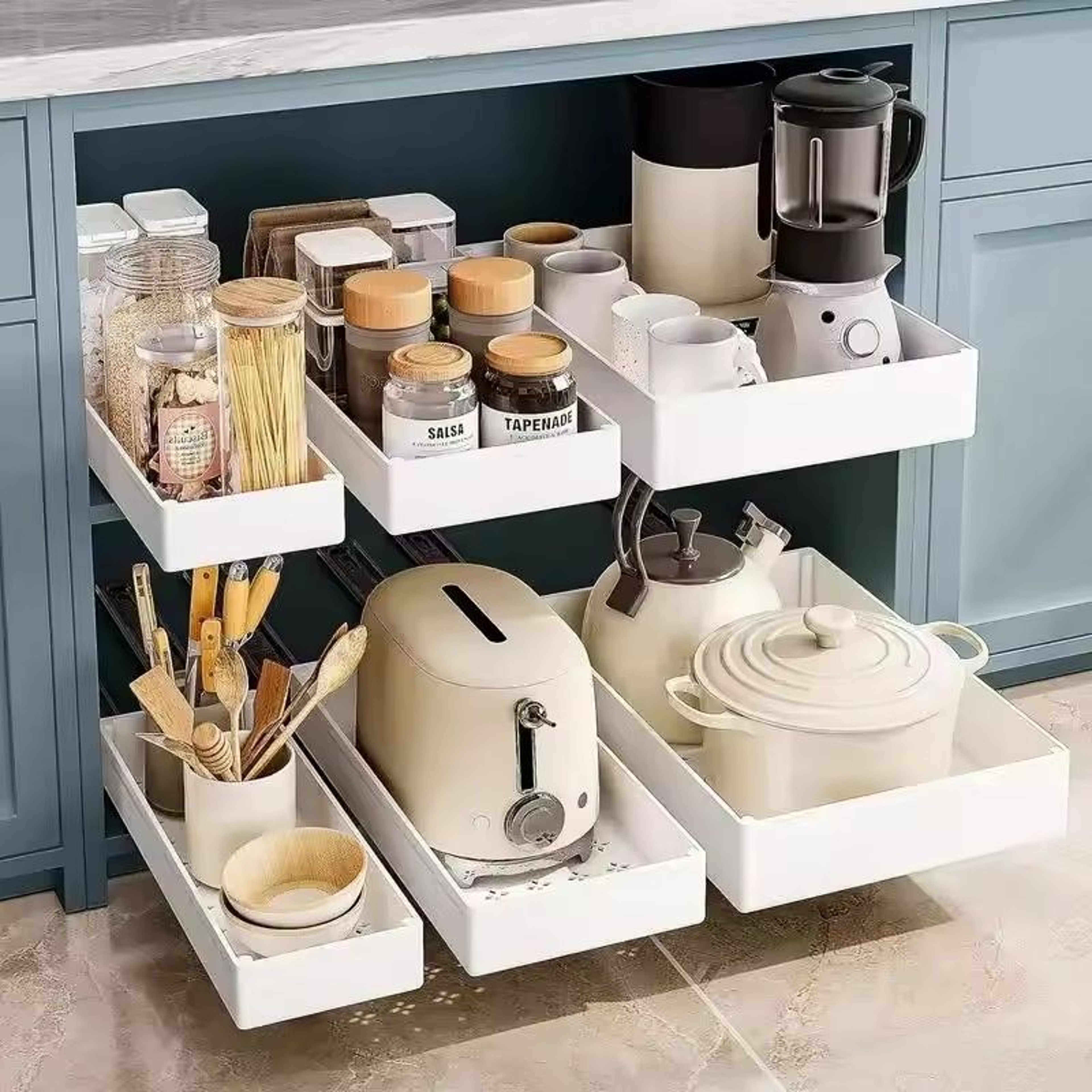 Kitchen Organizer PullOut Cabinet Storage Rack  DrawerType Storage Tray With Slide Rails 0