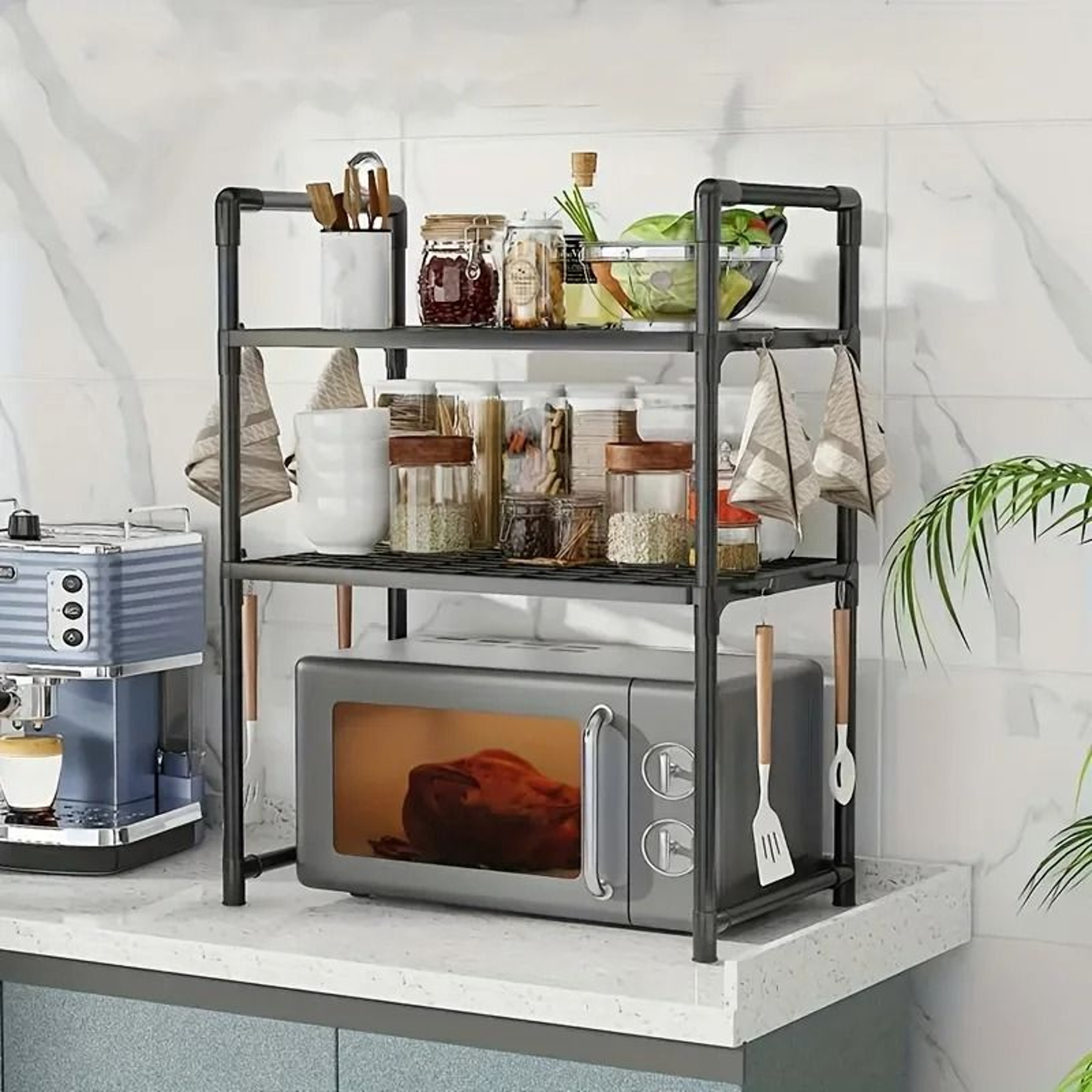 HeavyDuty Adjustable Microwave Stand  Stackable  Foldable Telescopic Countertop Storage Rack 0