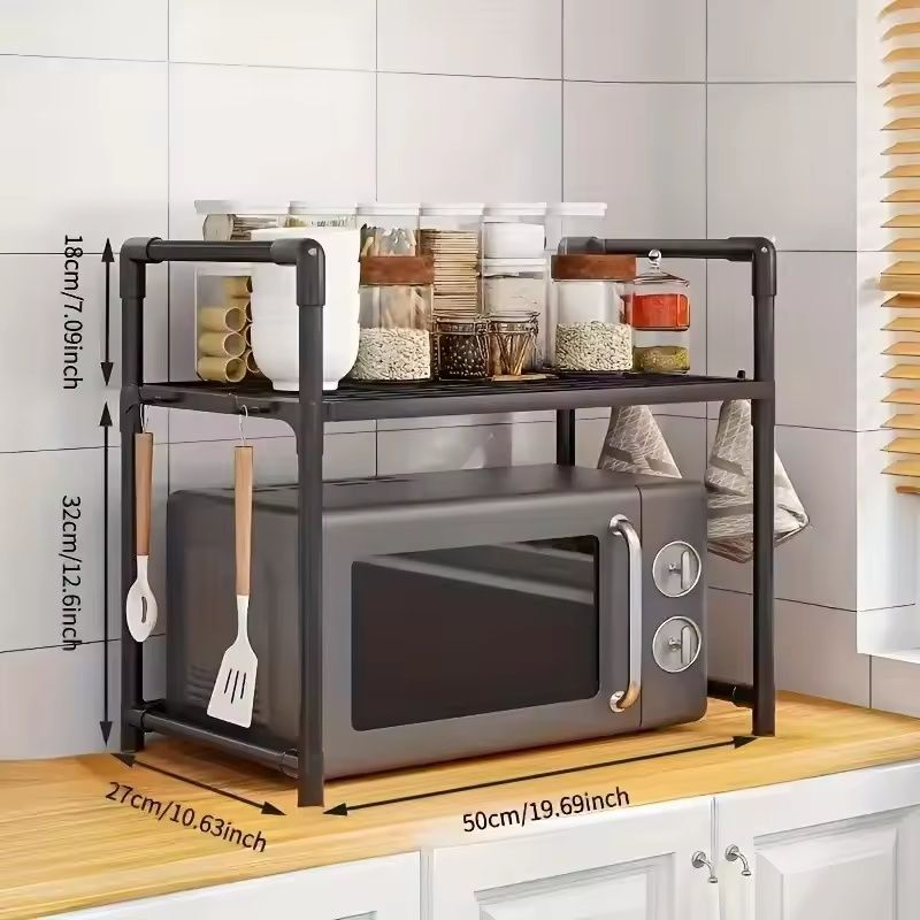 HeavyDuty Adjustable Microwave Stand  Stackable  Foldable Telescopic Countertop Storage Rack 6
