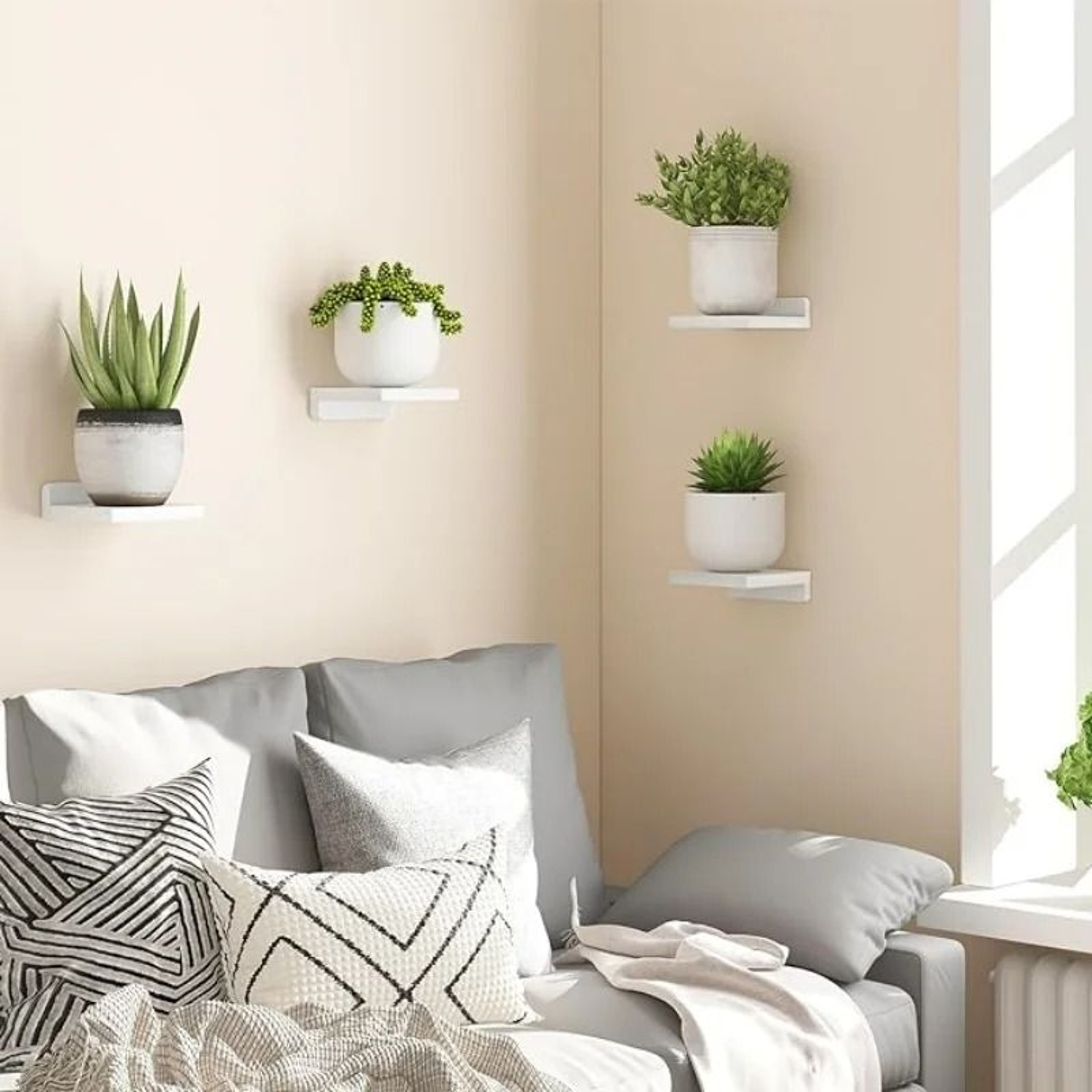 Premium White Floating Shelves Set  Rustic Wood WallMounted Storage Display Rack For Bedroom Living 1