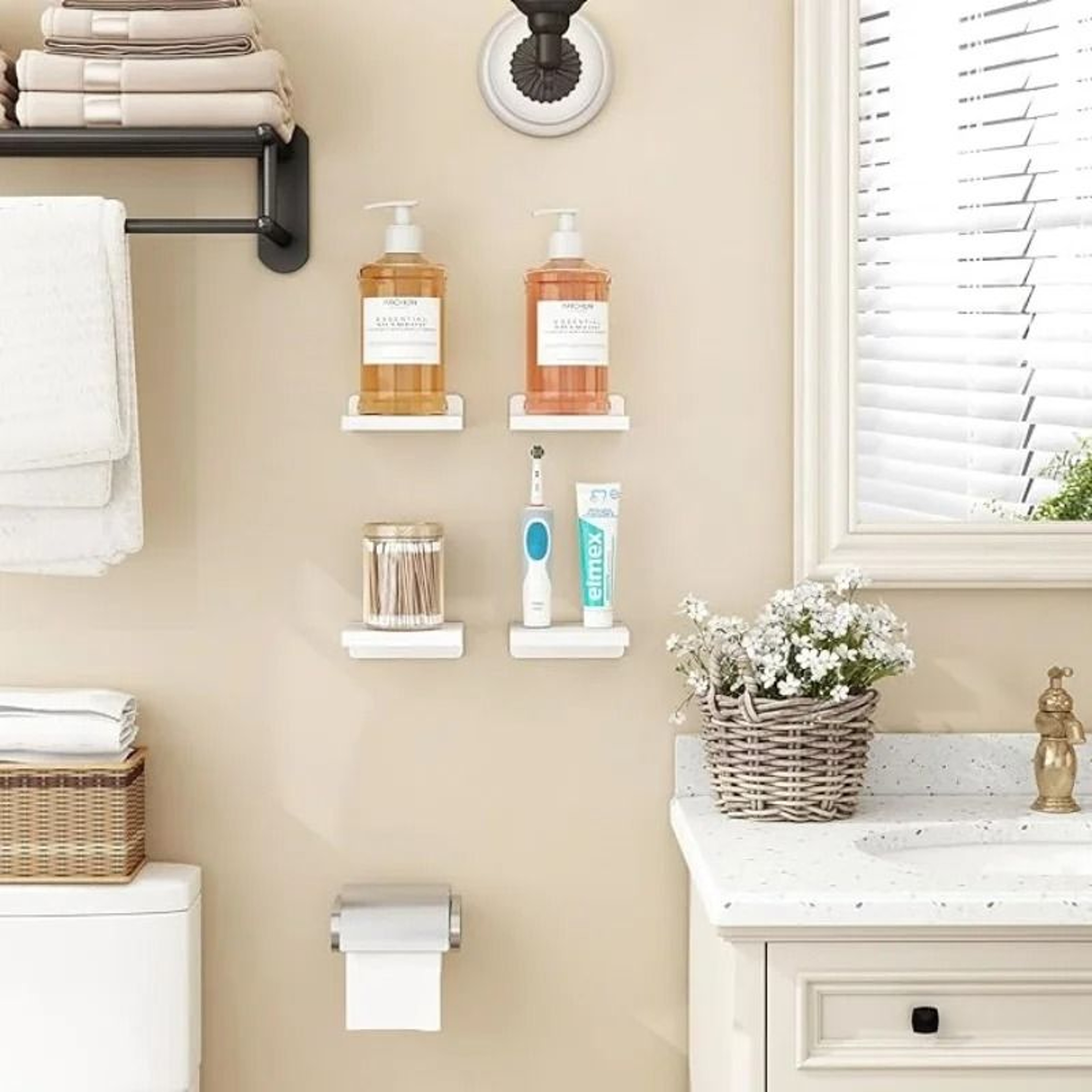 Premium White Floating Shelves Set  Rustic Wood WallMounted Storage Display Rack For Bedroom Living 2