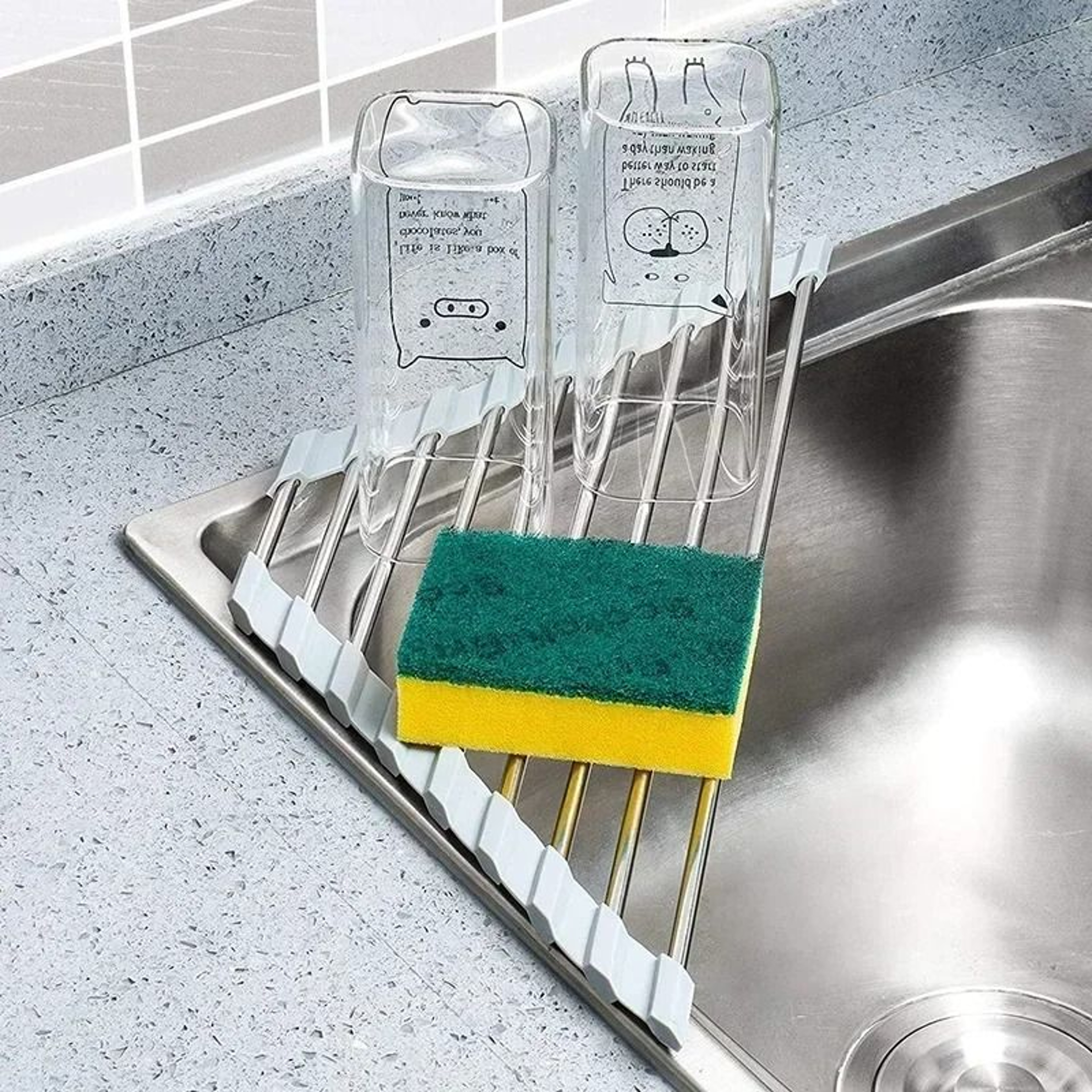 Foldable RollUp Sink Drain Rack  SpaceSaving Dish Fruit  Vegetable Colander OverTheSink Organizer 0