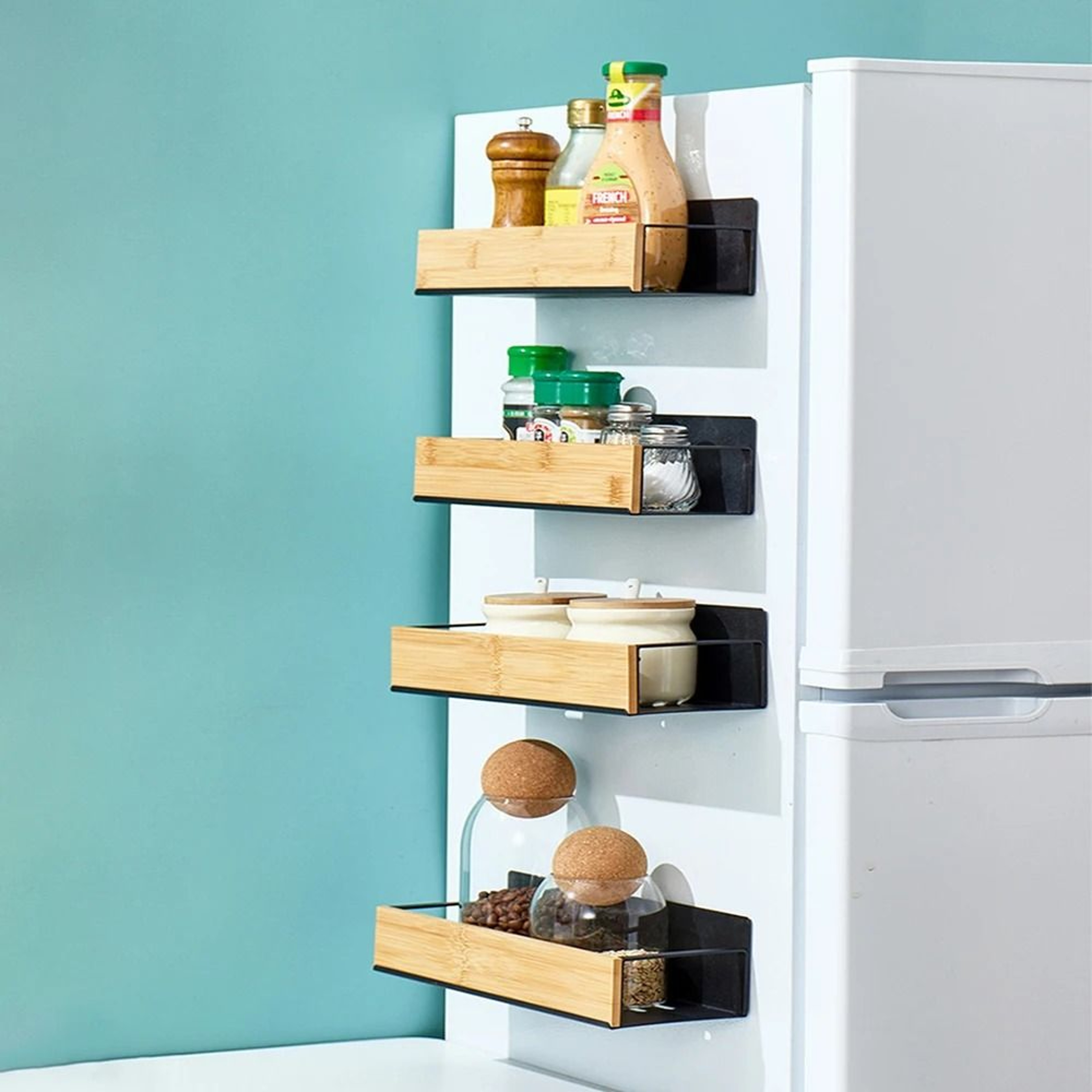 Magnetic Fridge Shelf Spice Storage Rack  Black Iron SpaceSaving Cabinet Organizer 5