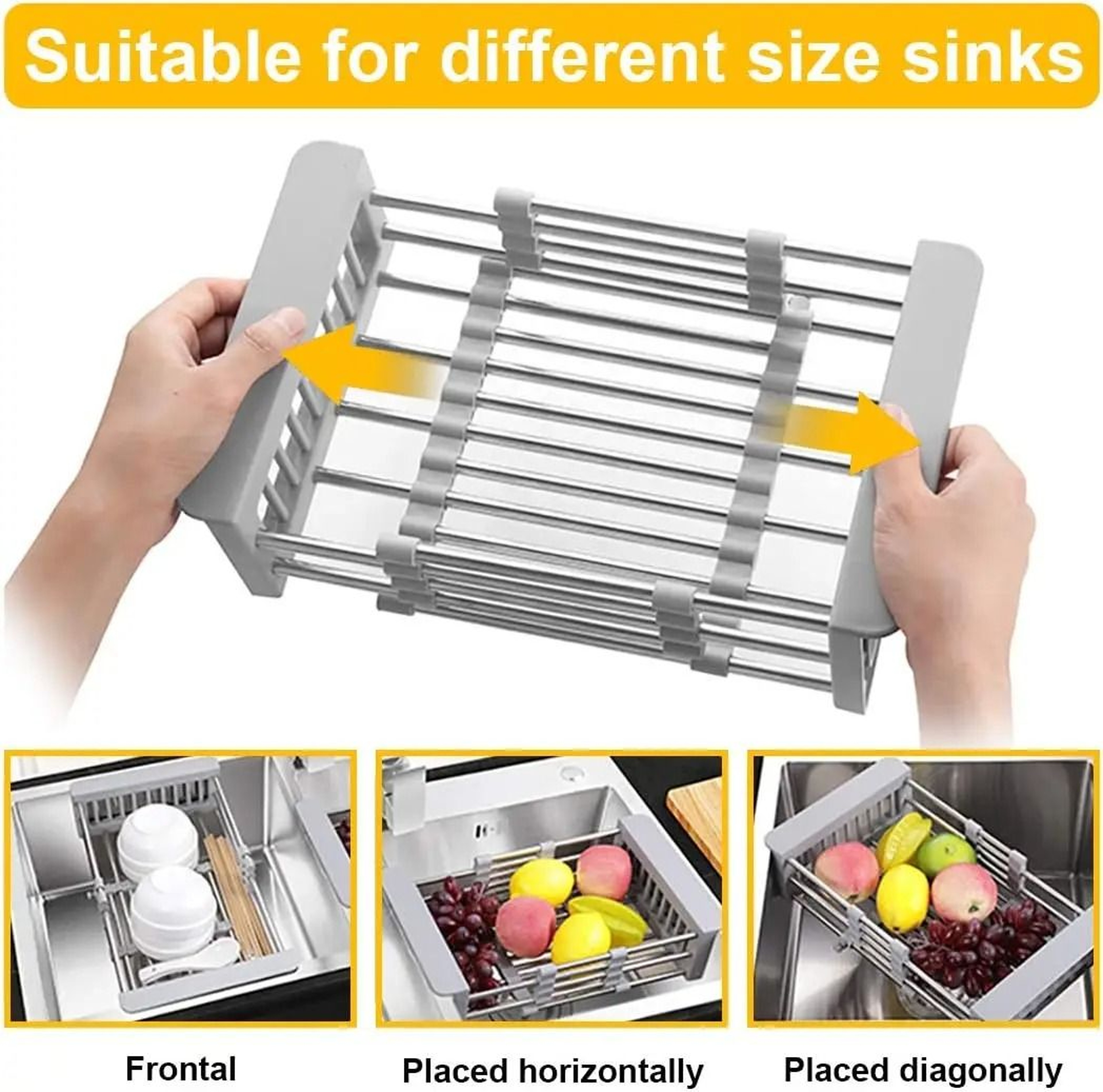 Expandable Dish Drying Rack With Adjustable Arms  OvertheSink Vegetable Fruit  Pasta Drainer 3
