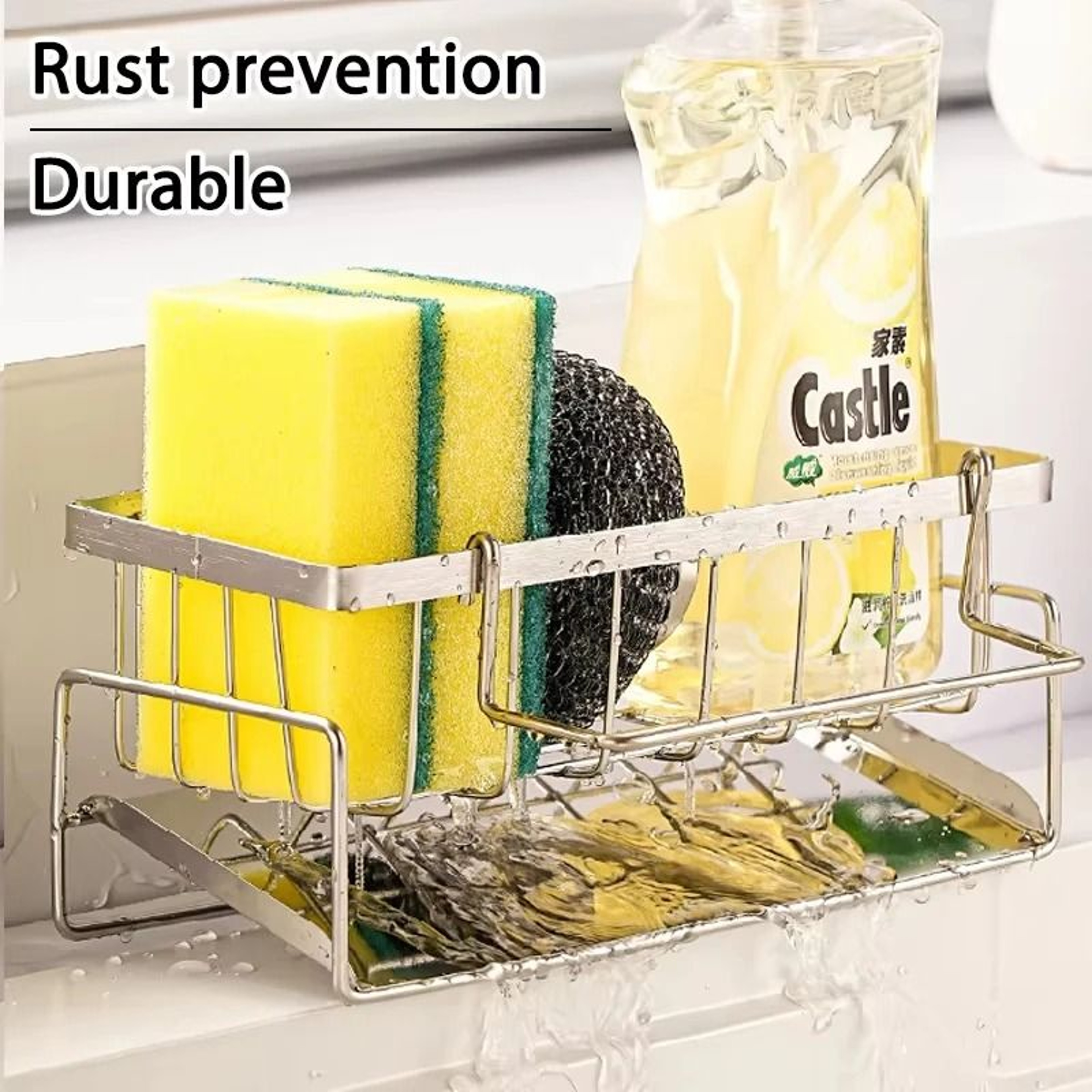 Stainless Steel Kitchen Sink Drain Rack  Multifunctional Sponge Rag  Cleanser Storage Shelf 3