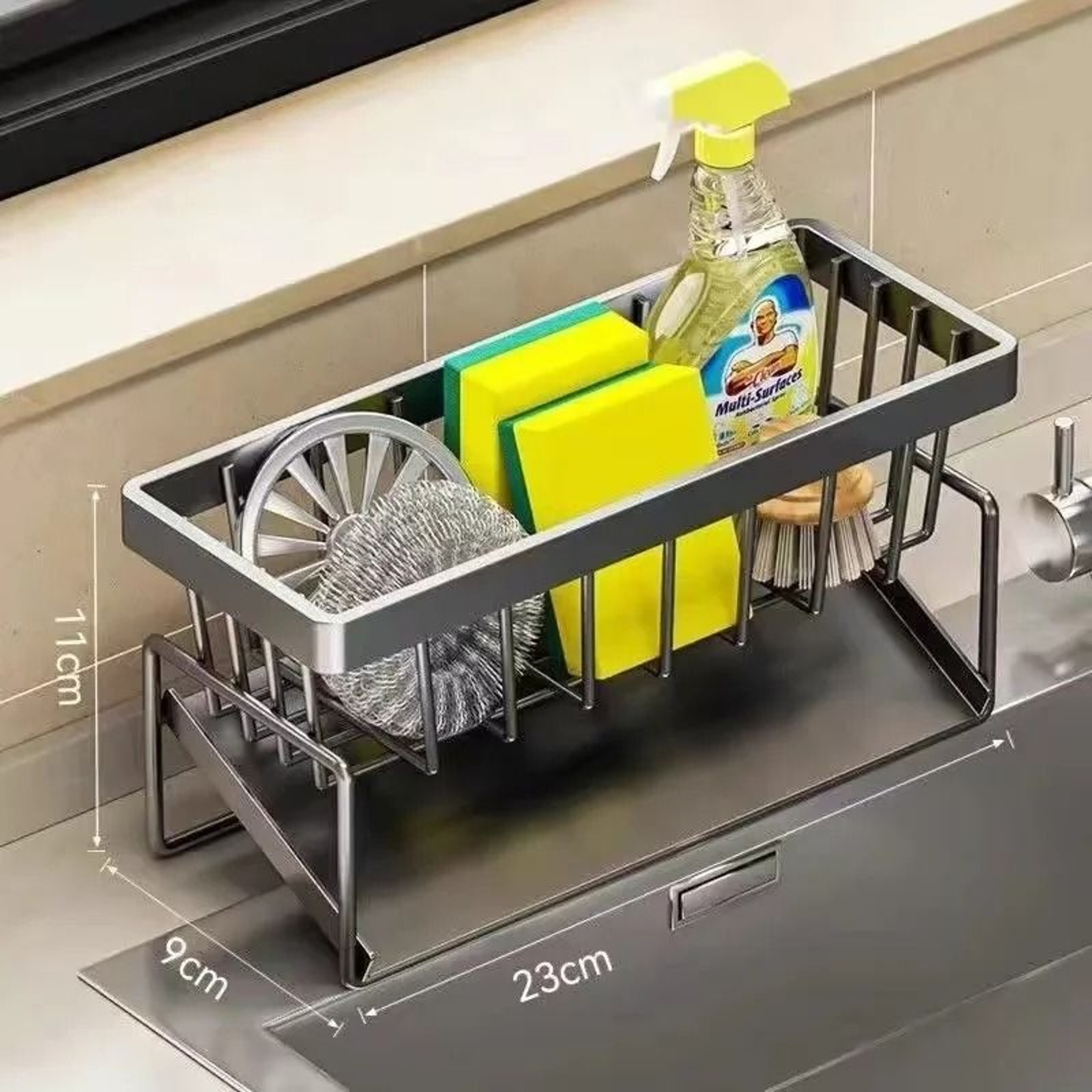 Stainless Steel Kitchen Sink Drain Rack  Multifunctional Sponge Rag  Cleanser Storage Shelf 6