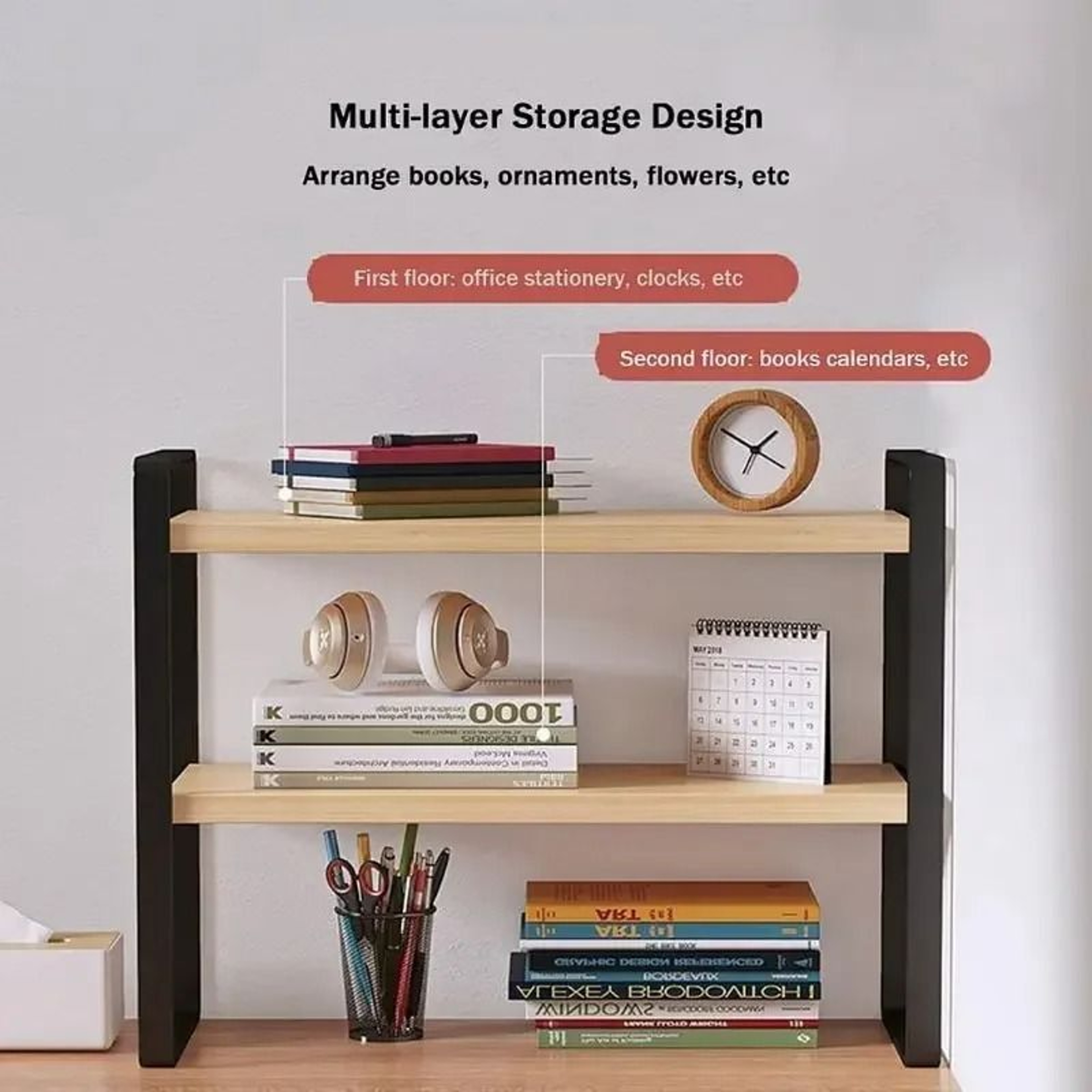 Iron Office Desk Storage Rack  MultiTier Shelving Unit For Office Supplies Books  Decor 0