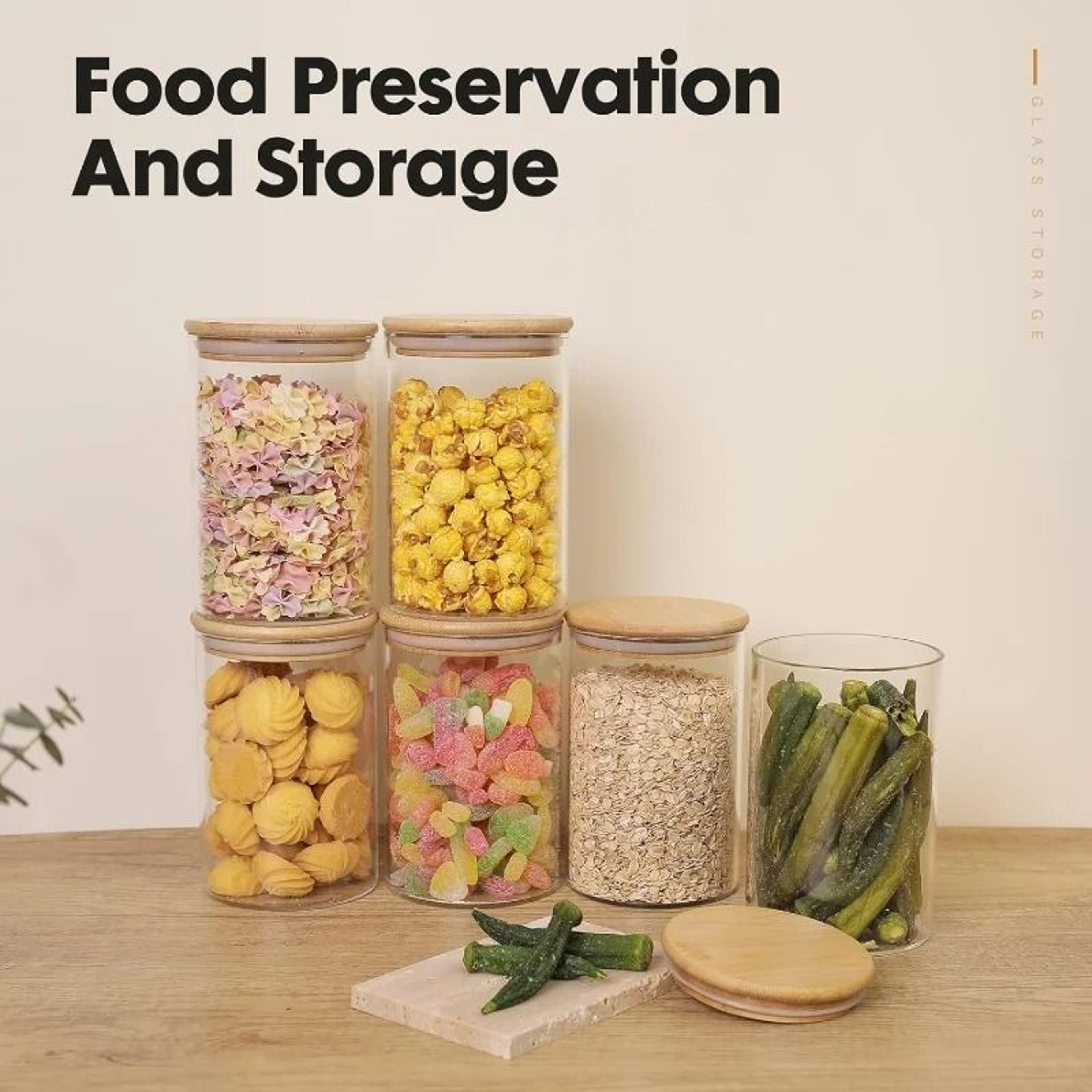 Glass Food Storage Jar Set  Airtight Kitchen Containers With EcoFriendly Bamboo Lids 5