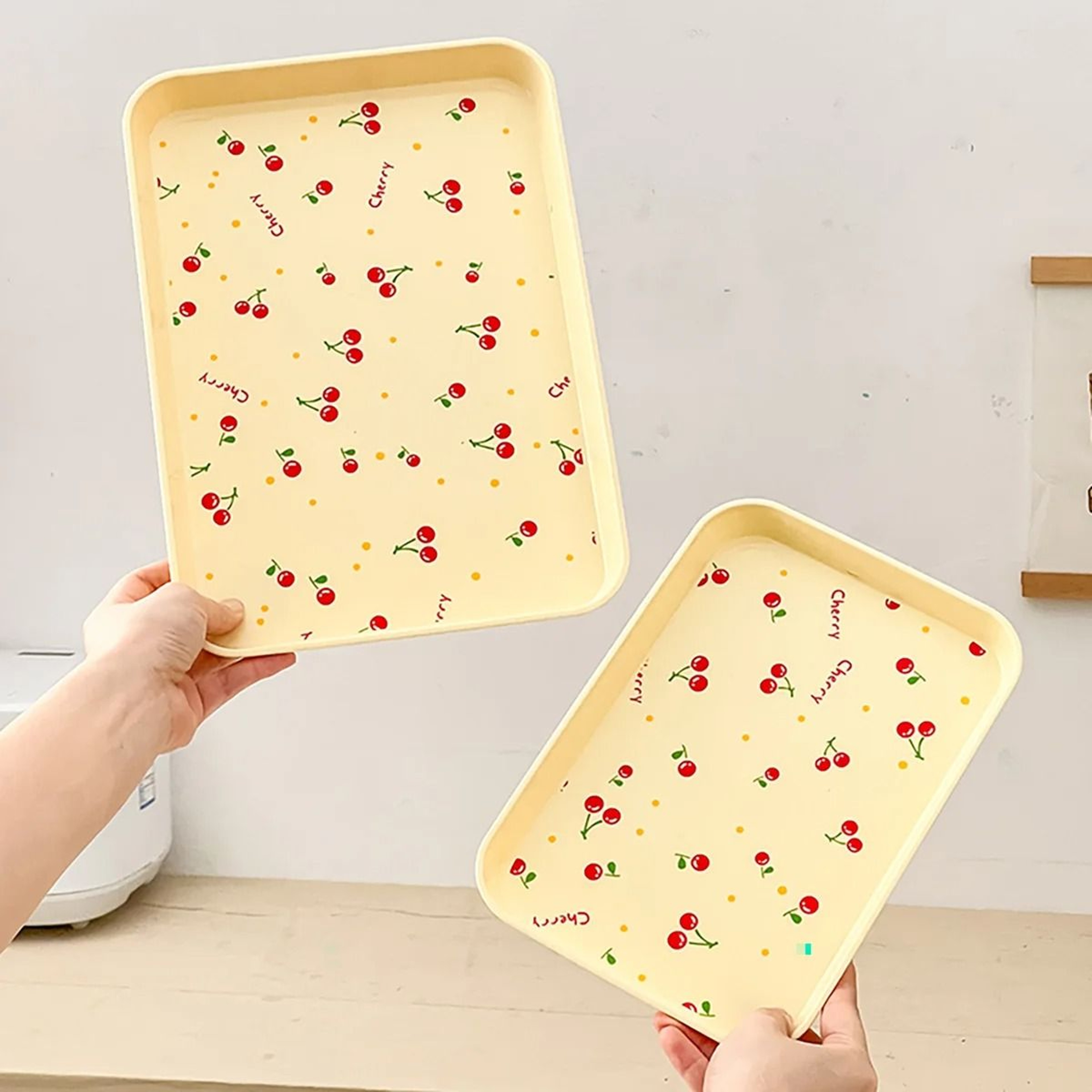 WORTHBUY Plastic Serving Tray  Cherry Pattern Fruit Dessert Plate  Luxury Countertop Vanity Organiz 4