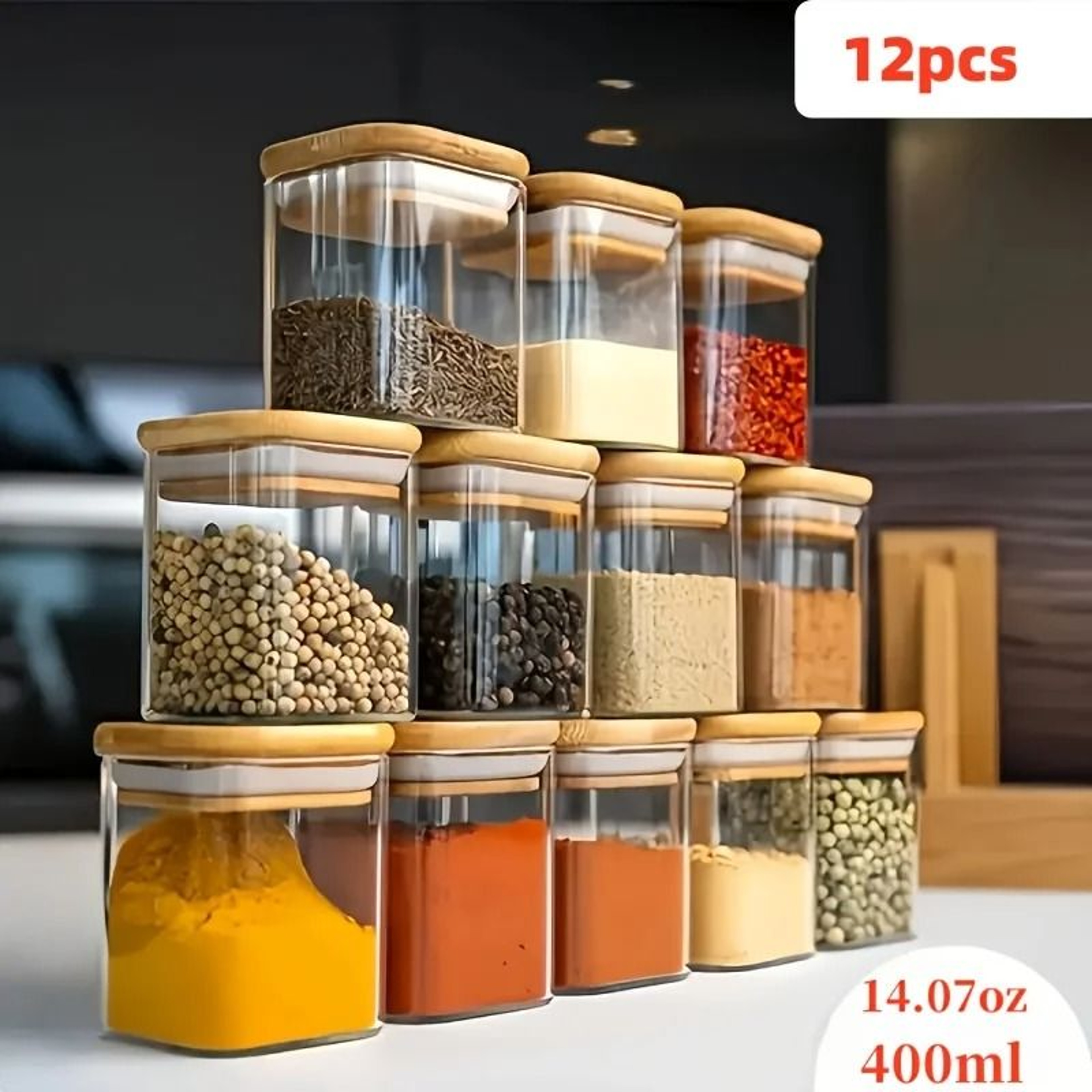 Square Glass Sealed Jars  Airtight Kitchen Storage Containers With EcoFriendly Bamboo Lids 12
