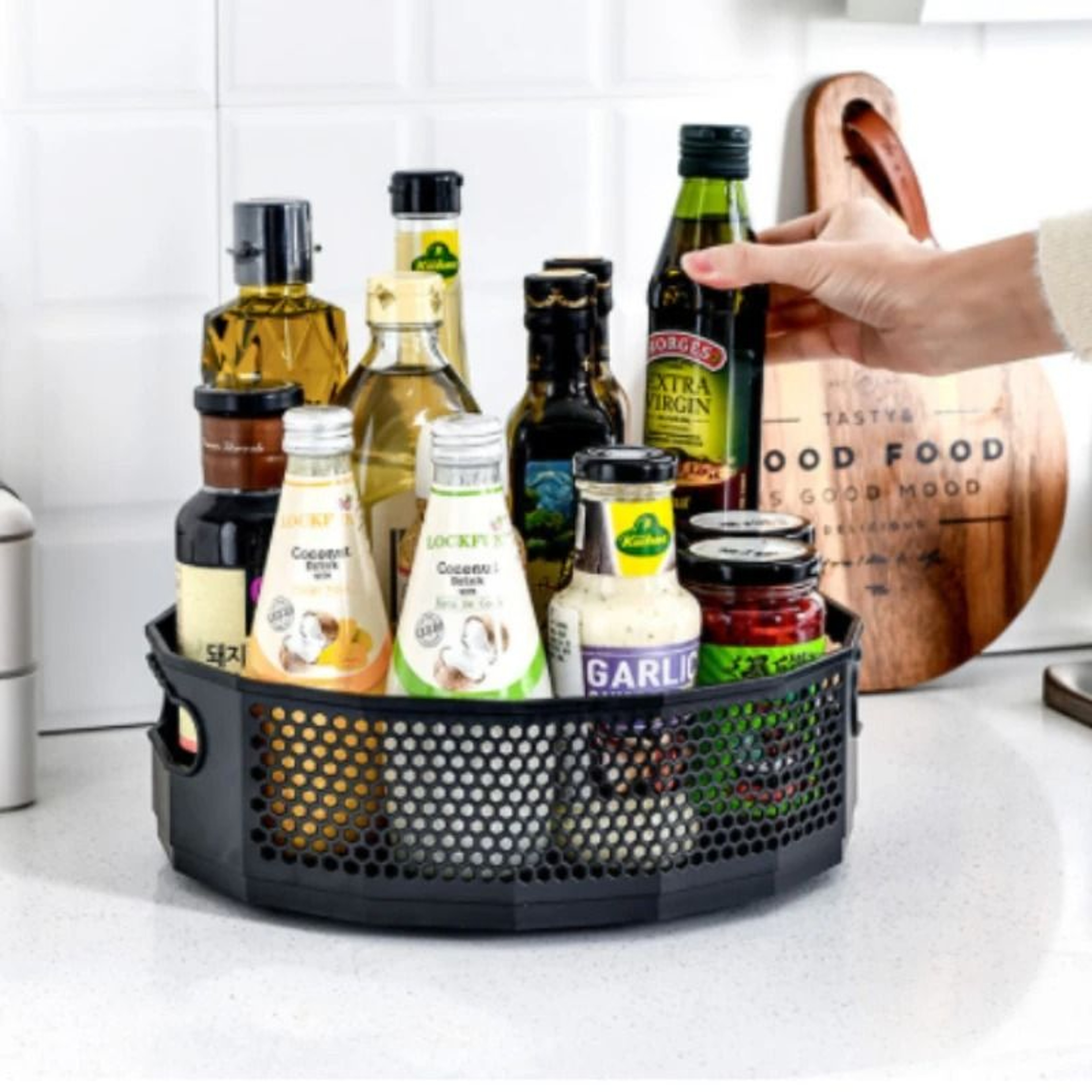 360 Rotating Spice Rack Organizer  MultiPurpose Lazy Susan Seasoning Holder  Cabinet Storage Tray 0
