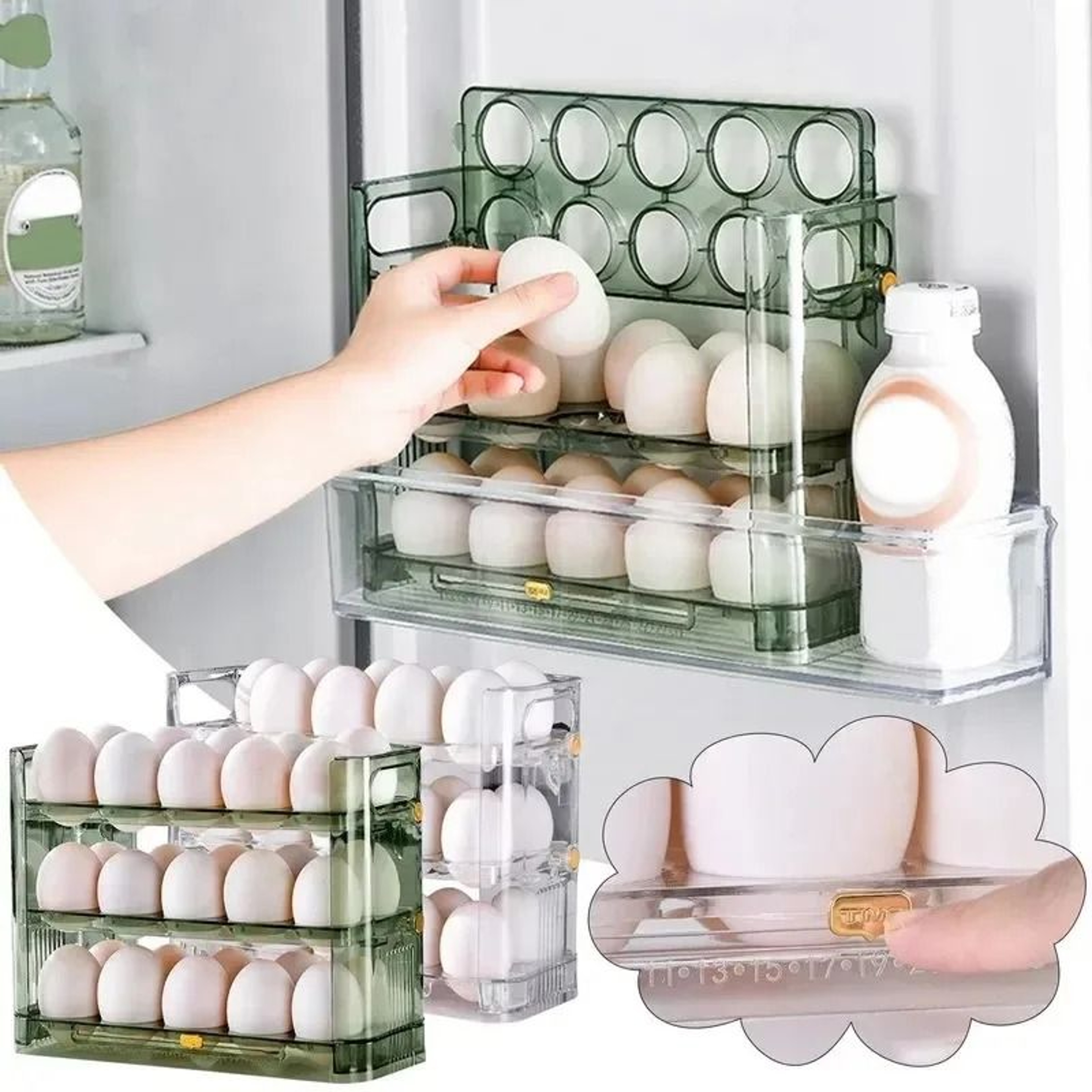 Reversible MultiTier Egg Storage Box  Refrigerator Side Door SpaceSaving Organizer Tray 5