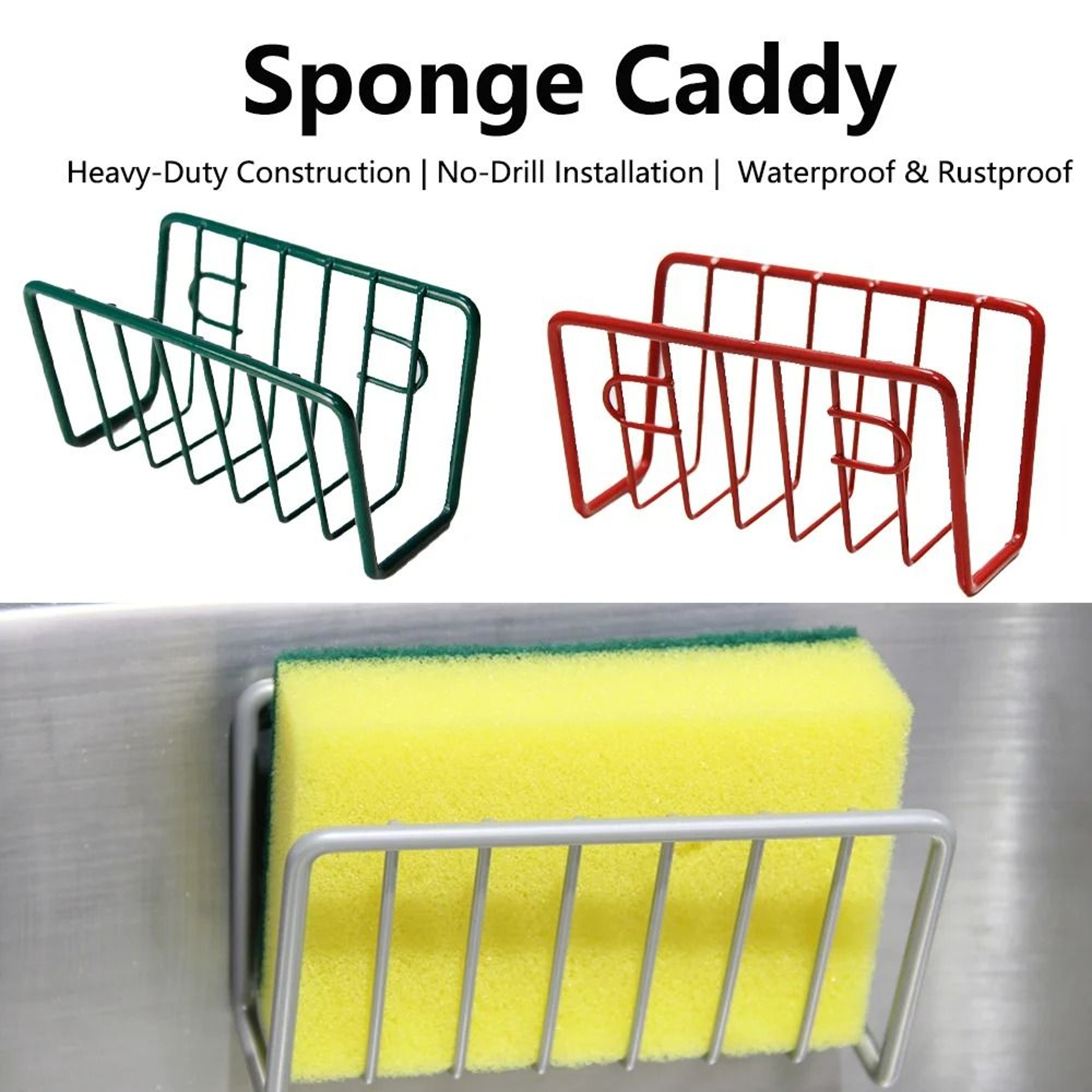 NoDrill Iron Sponge Holder Rack  OverSink WallMounted Kitchen Draining Shelf For Dish Scrubber  Soa 0