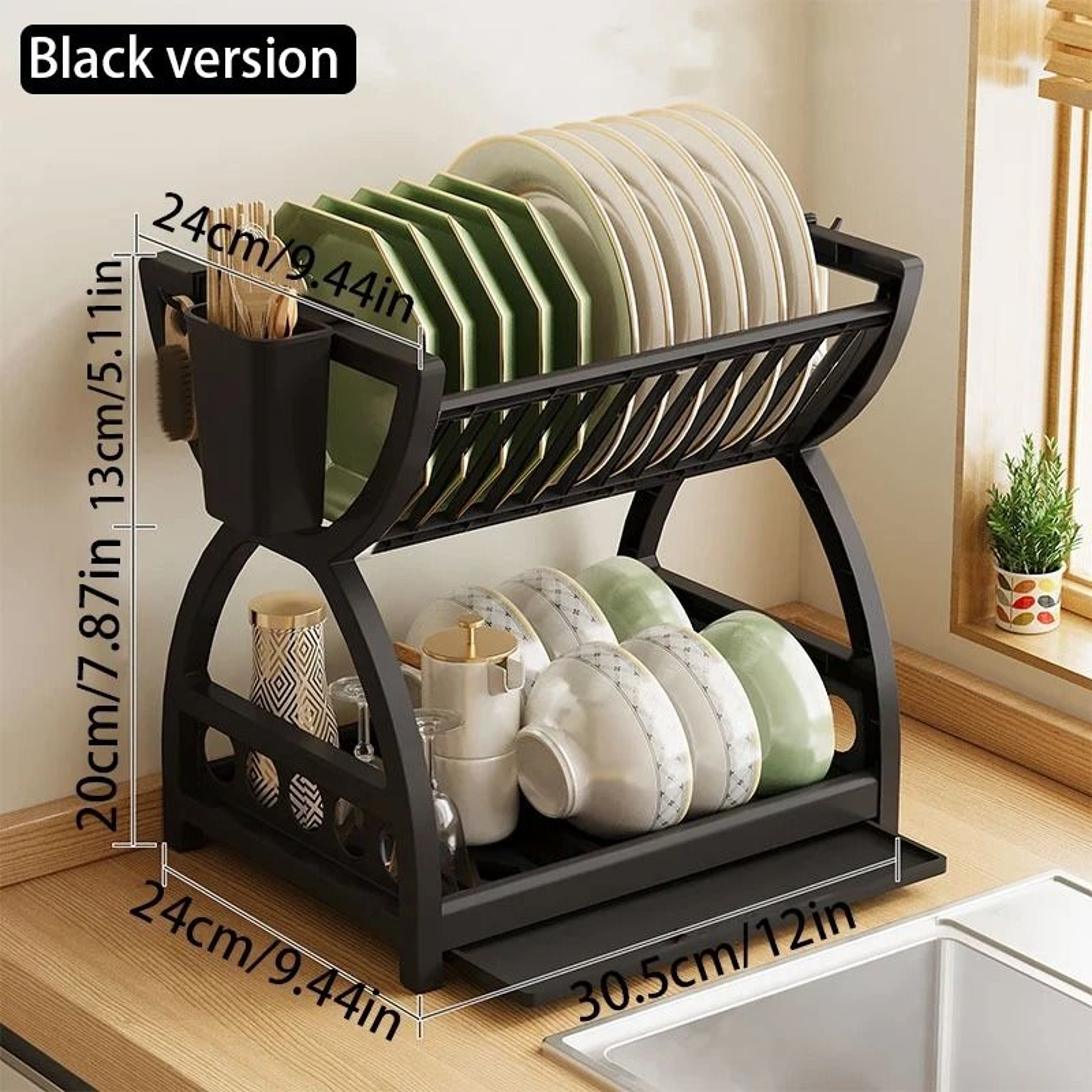 MultiLayer Kitchen Utensil Storage Rack With Hooks  Sink Countertop Organizer For Bowls Plates  Cho 1