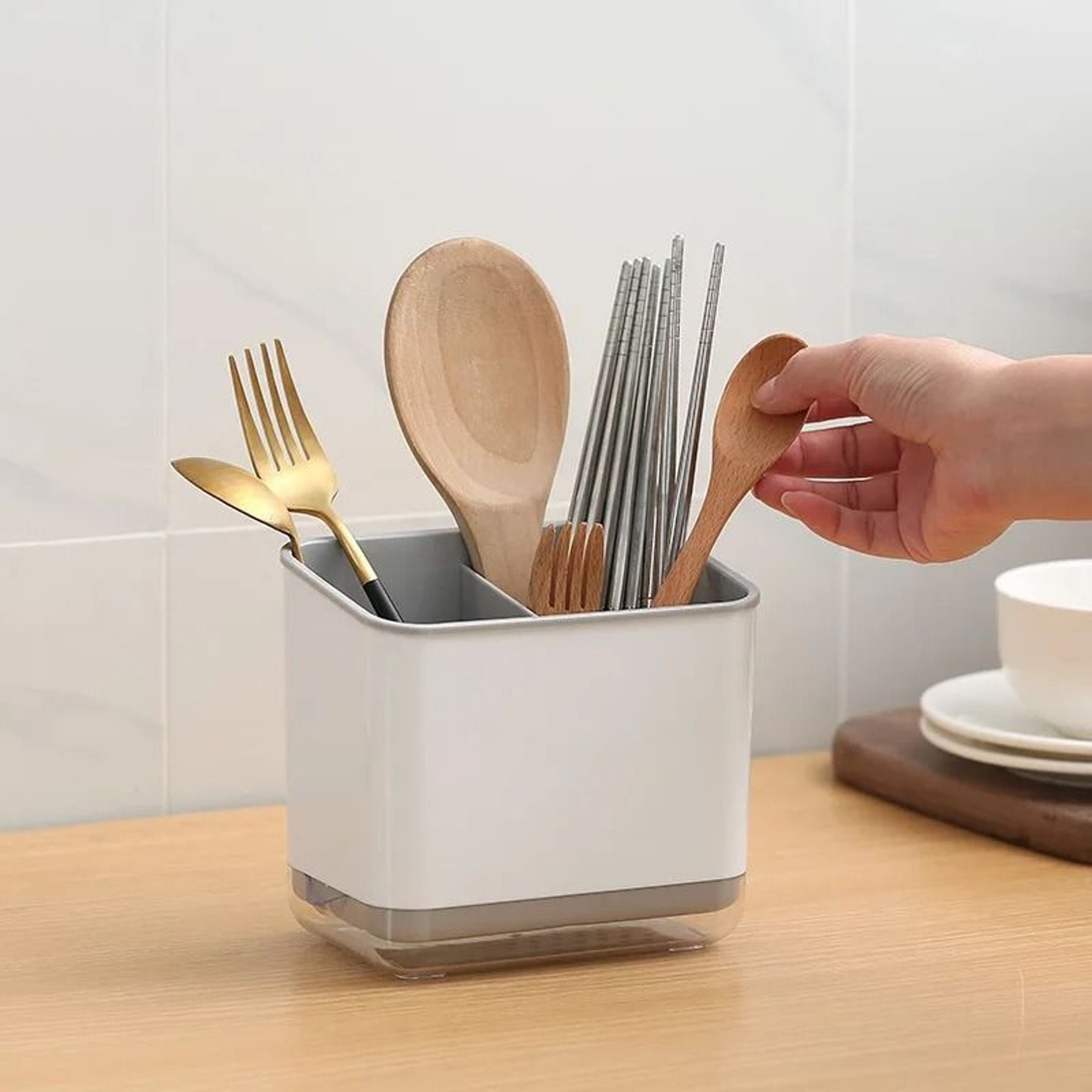 Double Layer Cutlery Drain Rack  Detachable Chopsticks Cage  Kitchen Utensil Organizer 2