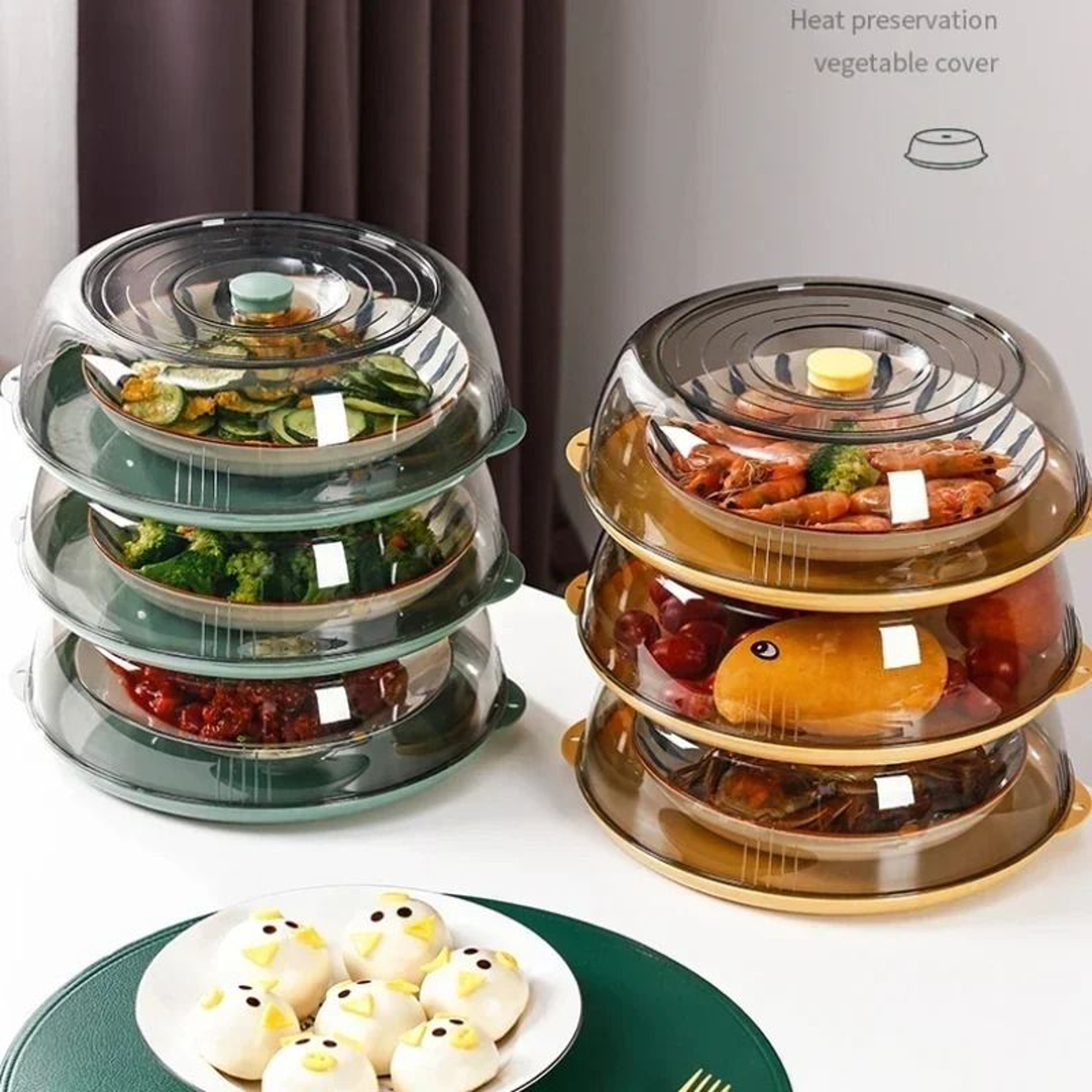 Household Food Insulation Cover  Transparent Stackable DustProof Residual Heat Protection Plate Shi 1