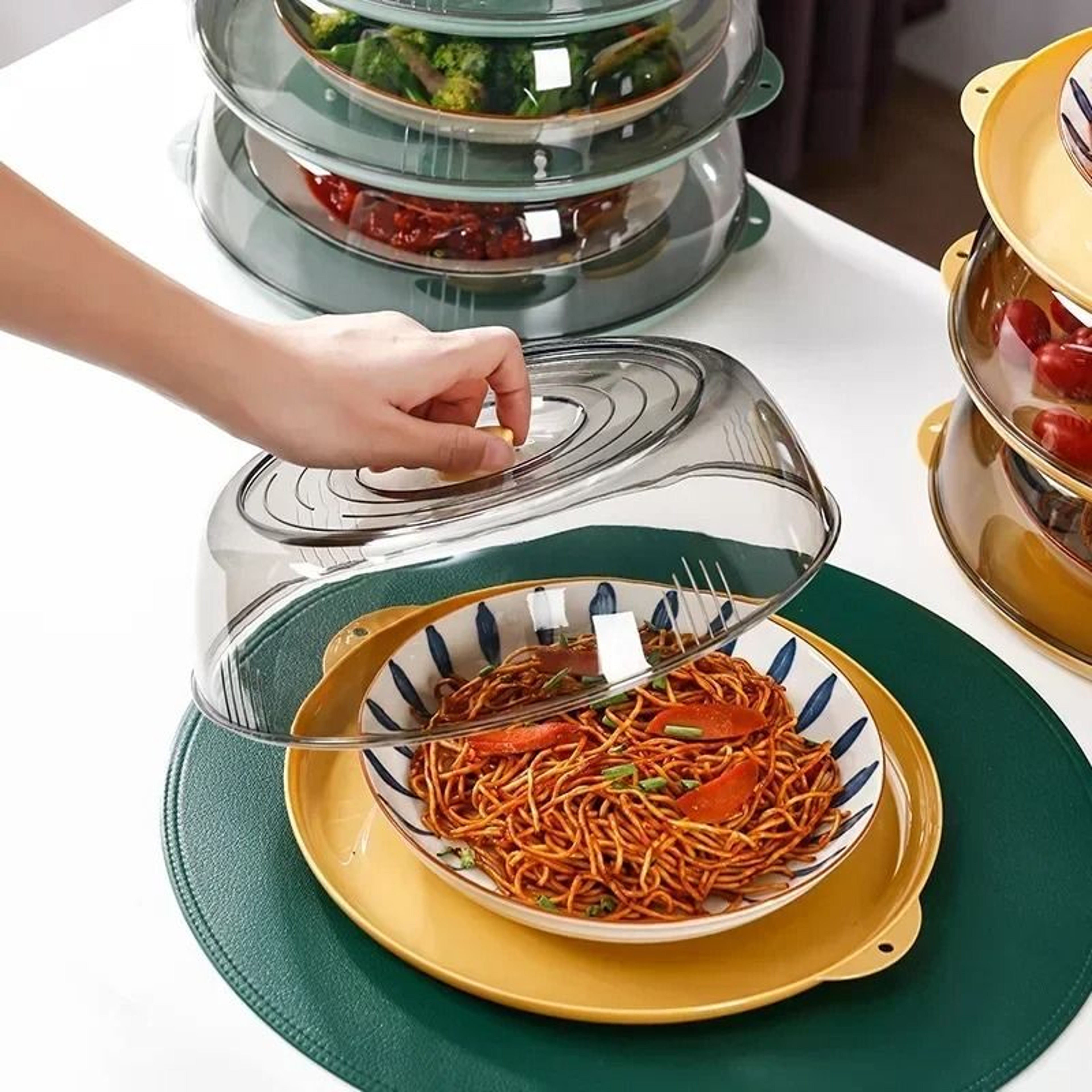 Household Food Insulation Cover  Transparent Stackable DustProof Residual Heat Protection Plate Shi 2