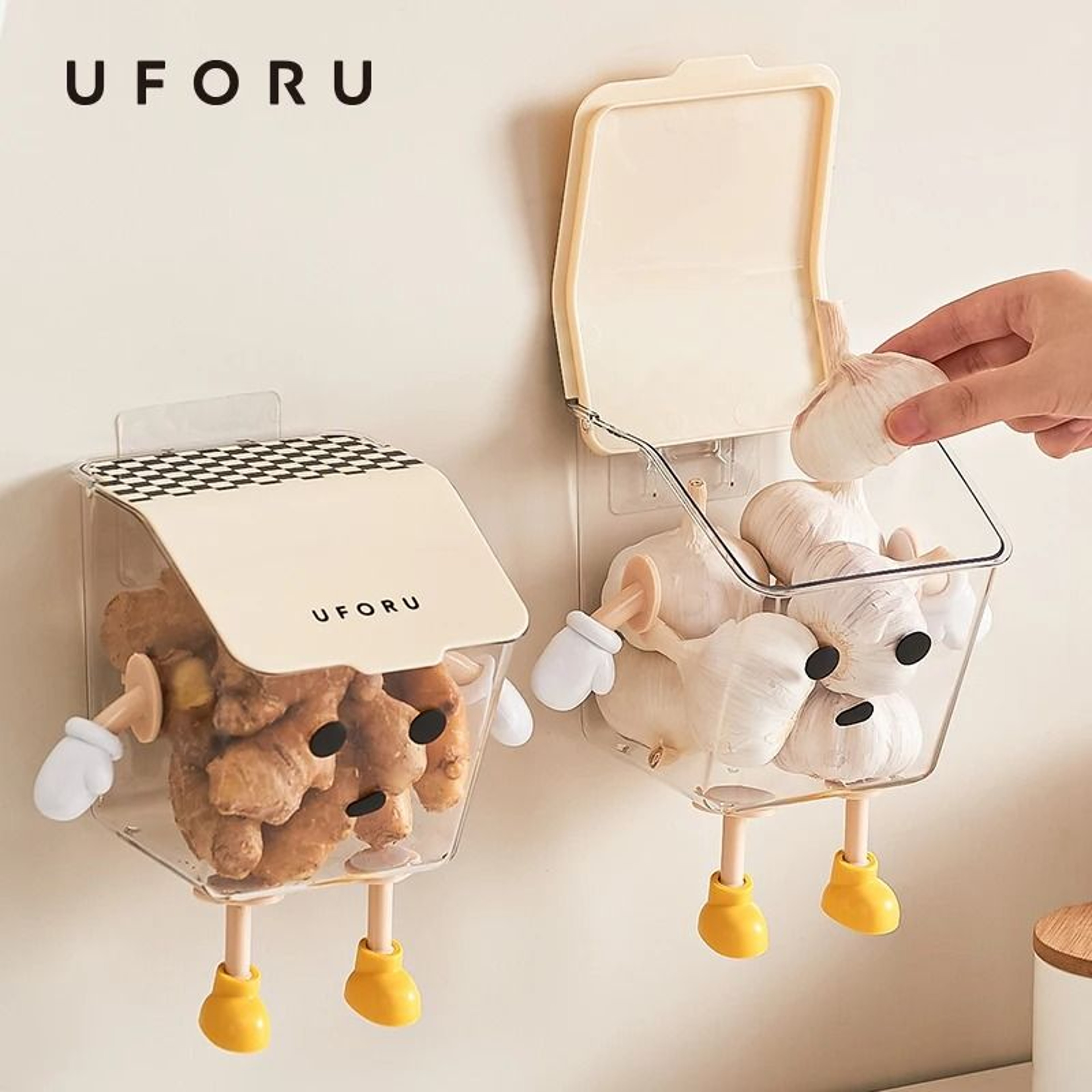 UFORU WallMounted Ginger  Garlic Storage Basket  PunchFree Kitchen Seasoning Organizer Box 0