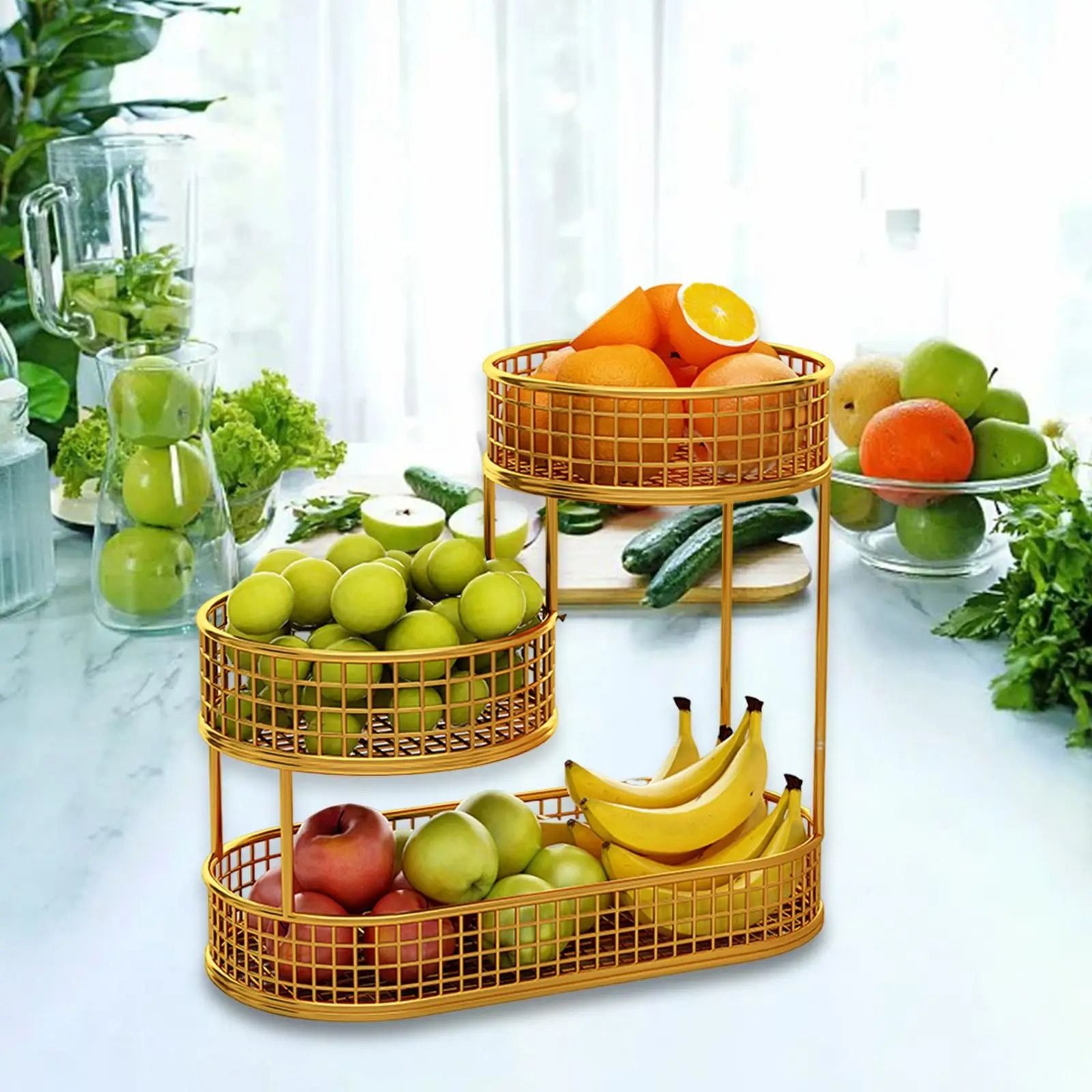 Countertop Metal Wire Fruit Basket  SpaceSaving Serving Stand 10
