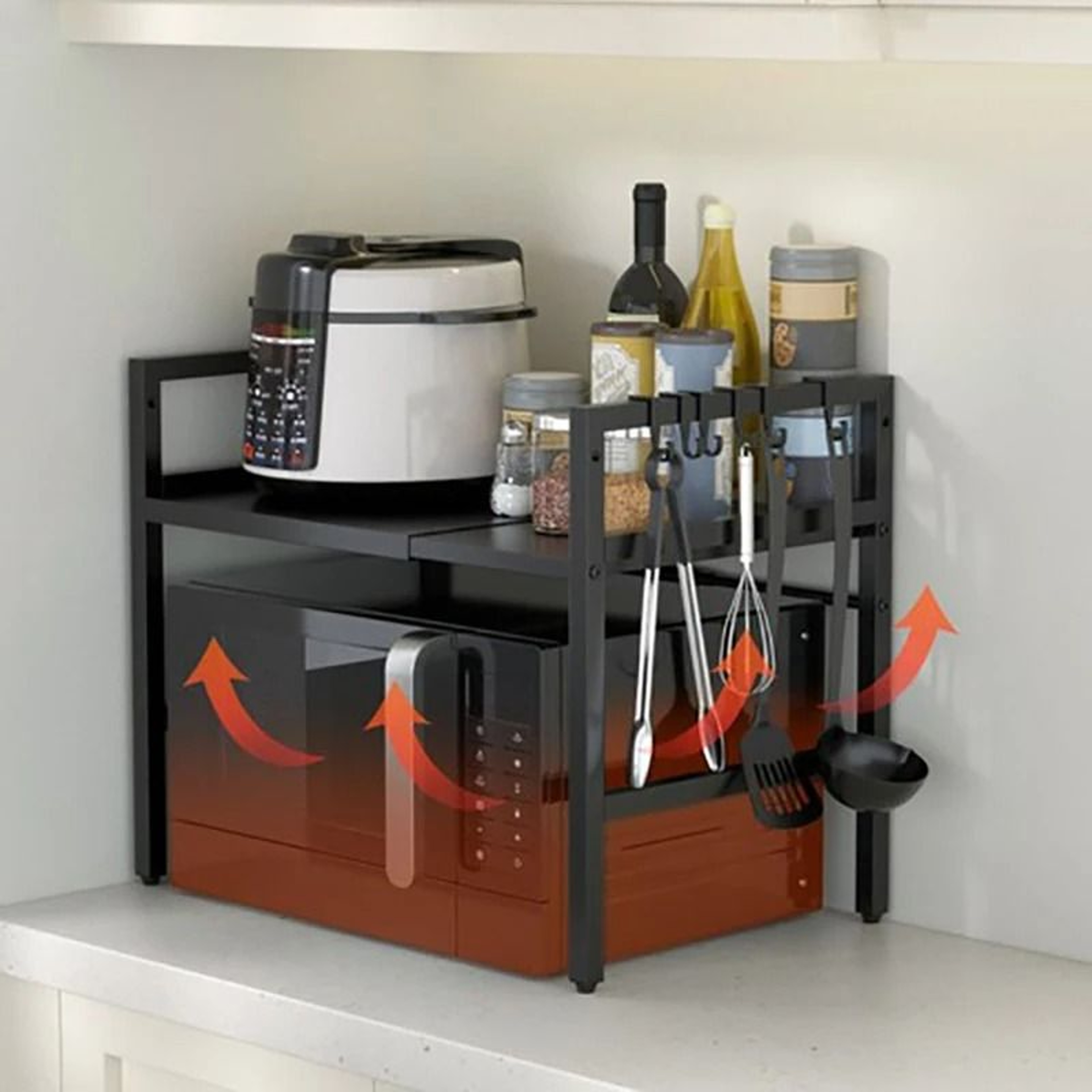 Expandable Countertop Microwave Oven Rack And Kitchen Storage Shelf 4