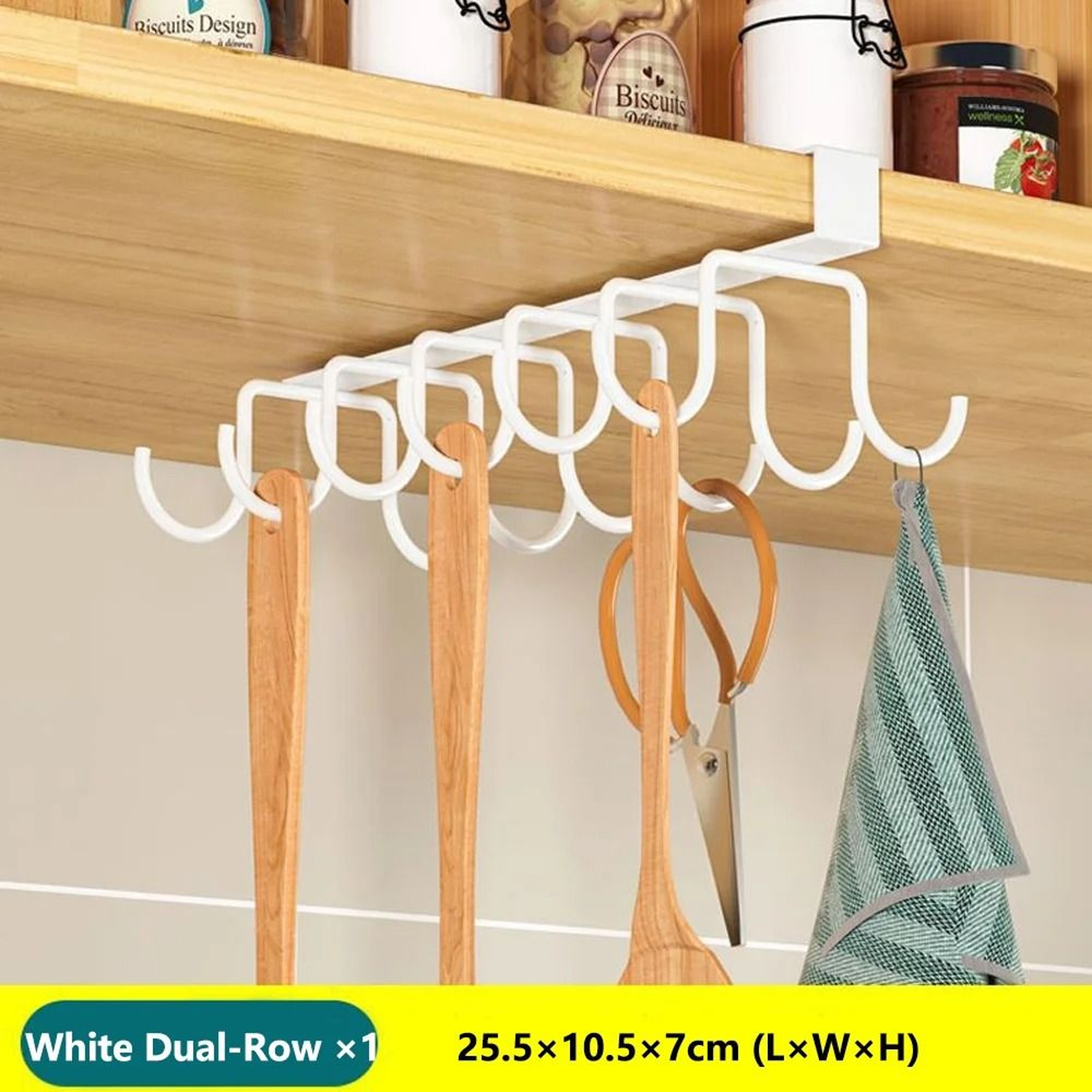 UnderCabinet Kitchen Organizer Rack With MultiPurpose Utility Hooks 11