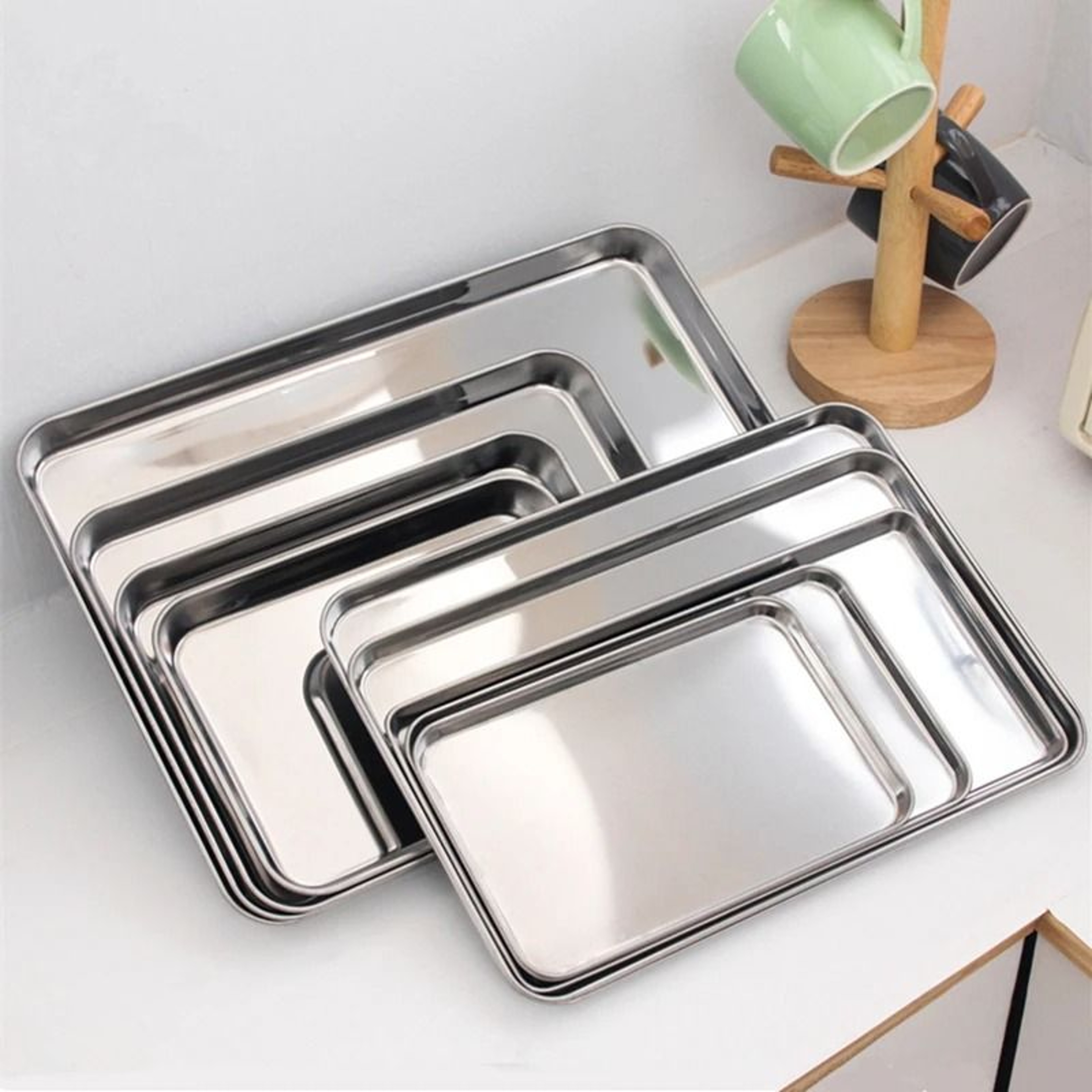 Premium Stainless Steel Rectangular Food Storage Tray  Baking Plate 0