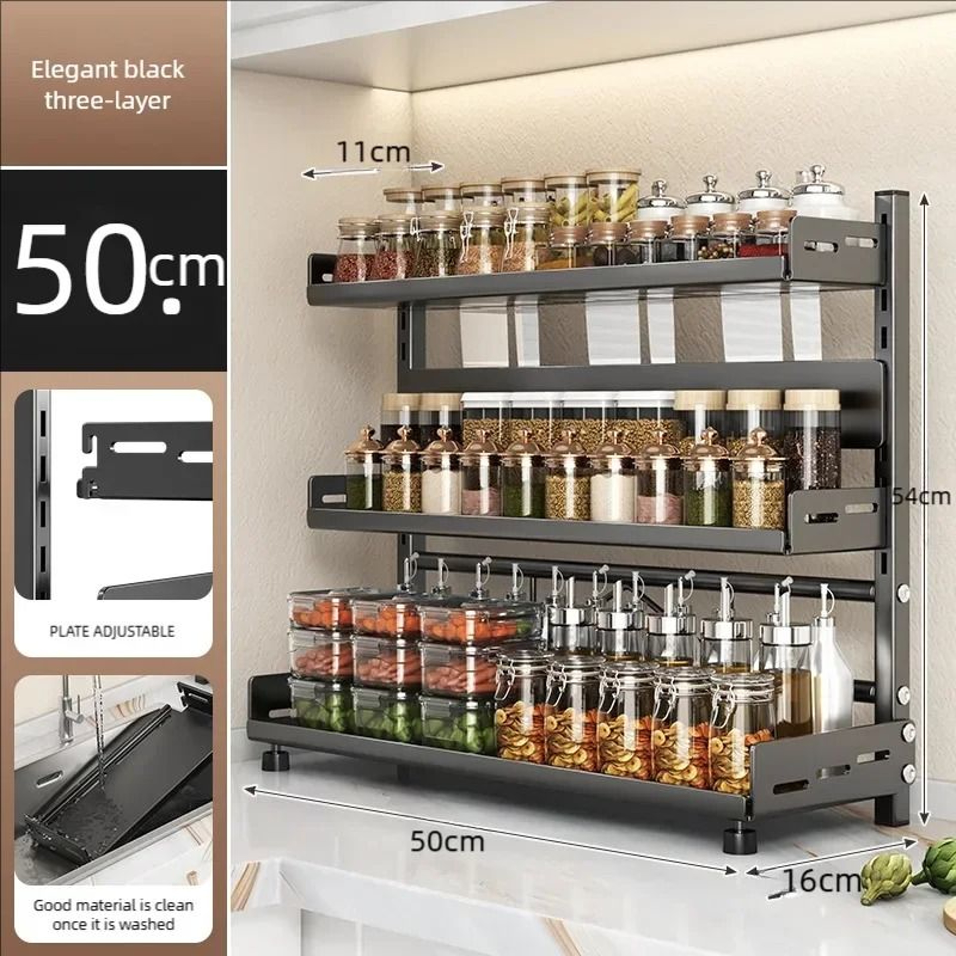 3Tier Adjustable Spice Storage Rack  HeavyDuty Countertop Metal Shelf 8